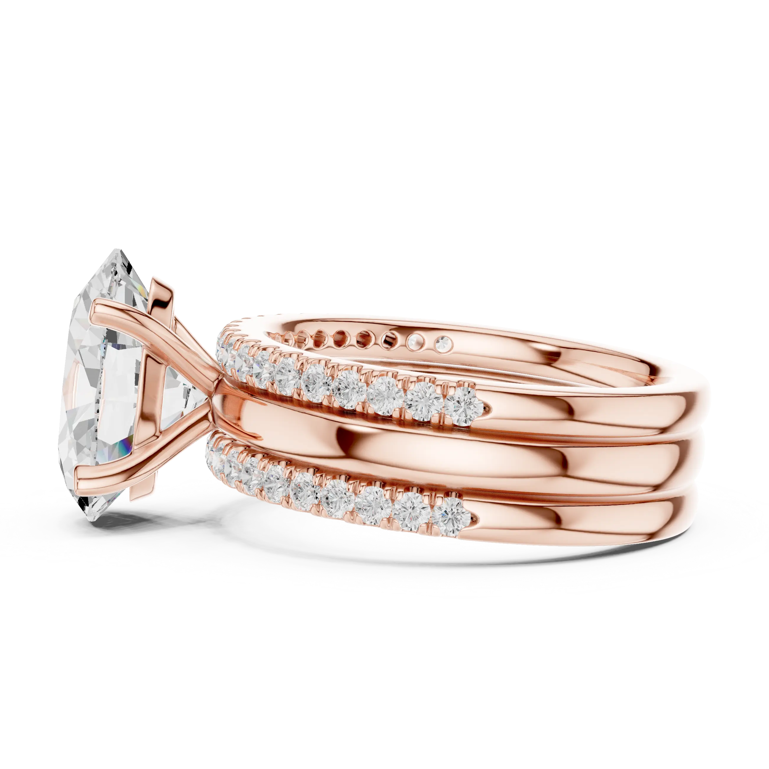 MJR097 - Oval Solitaire Engagement Ring on Multi-Row Sparkle Band
