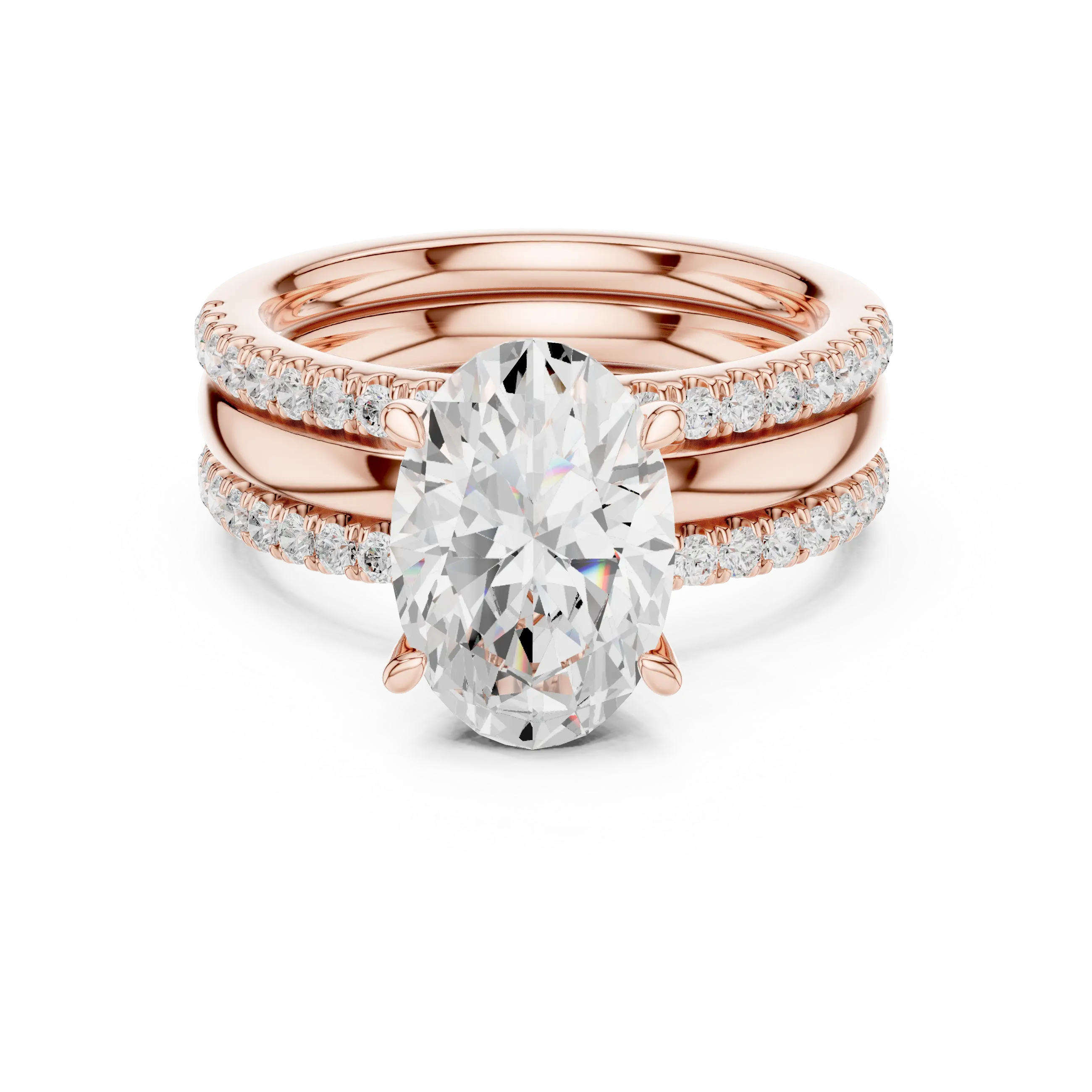 MJR097 - Oval Solitaire Engagement Ring on Multi-Row Sparkle Band
