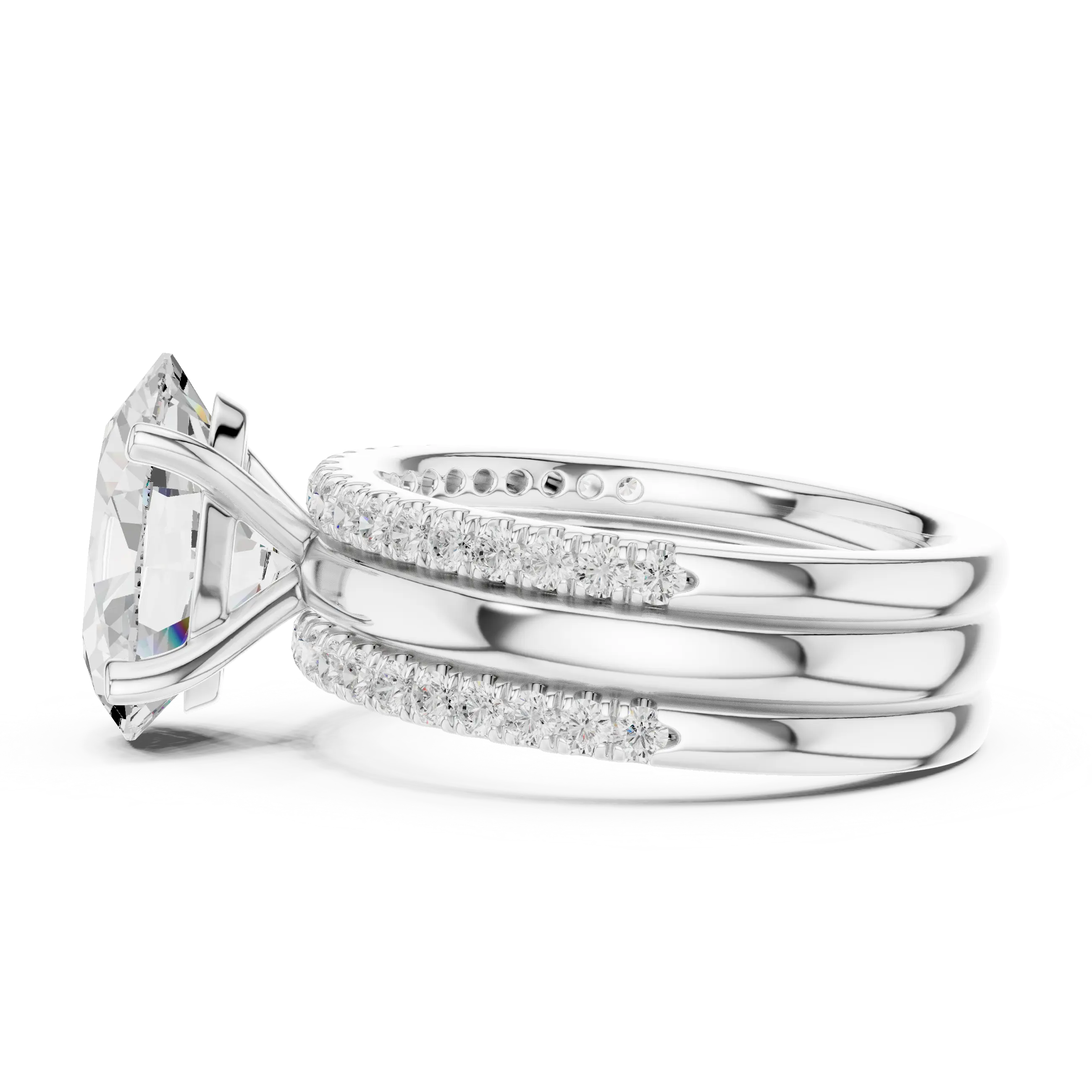MJR097 - Oval Solitaire Engagement Ring on Multi-Row Sparkle Band