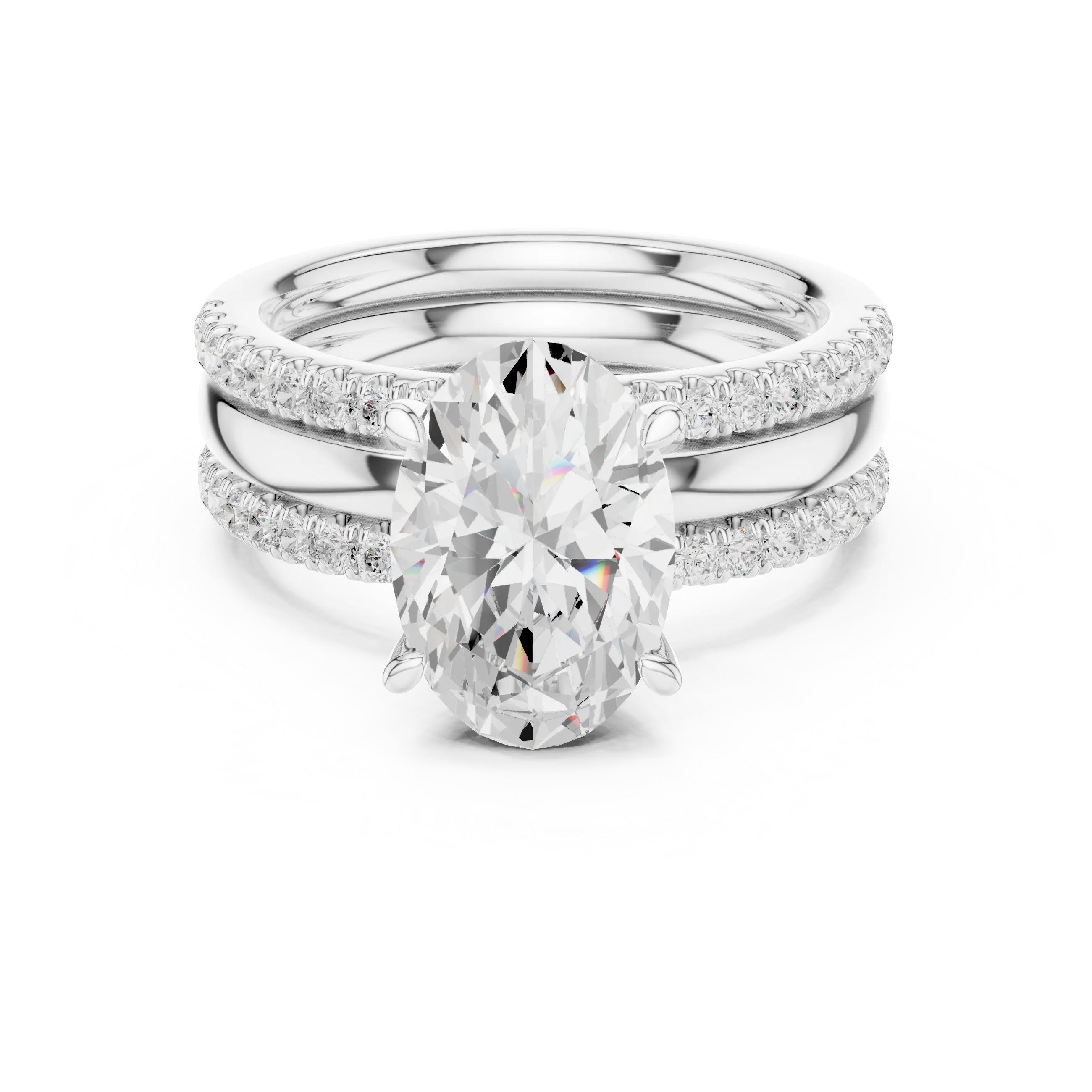 MJR097 - Oval Solitaire Engagement Ring on Multi-Row Sparkle Band
