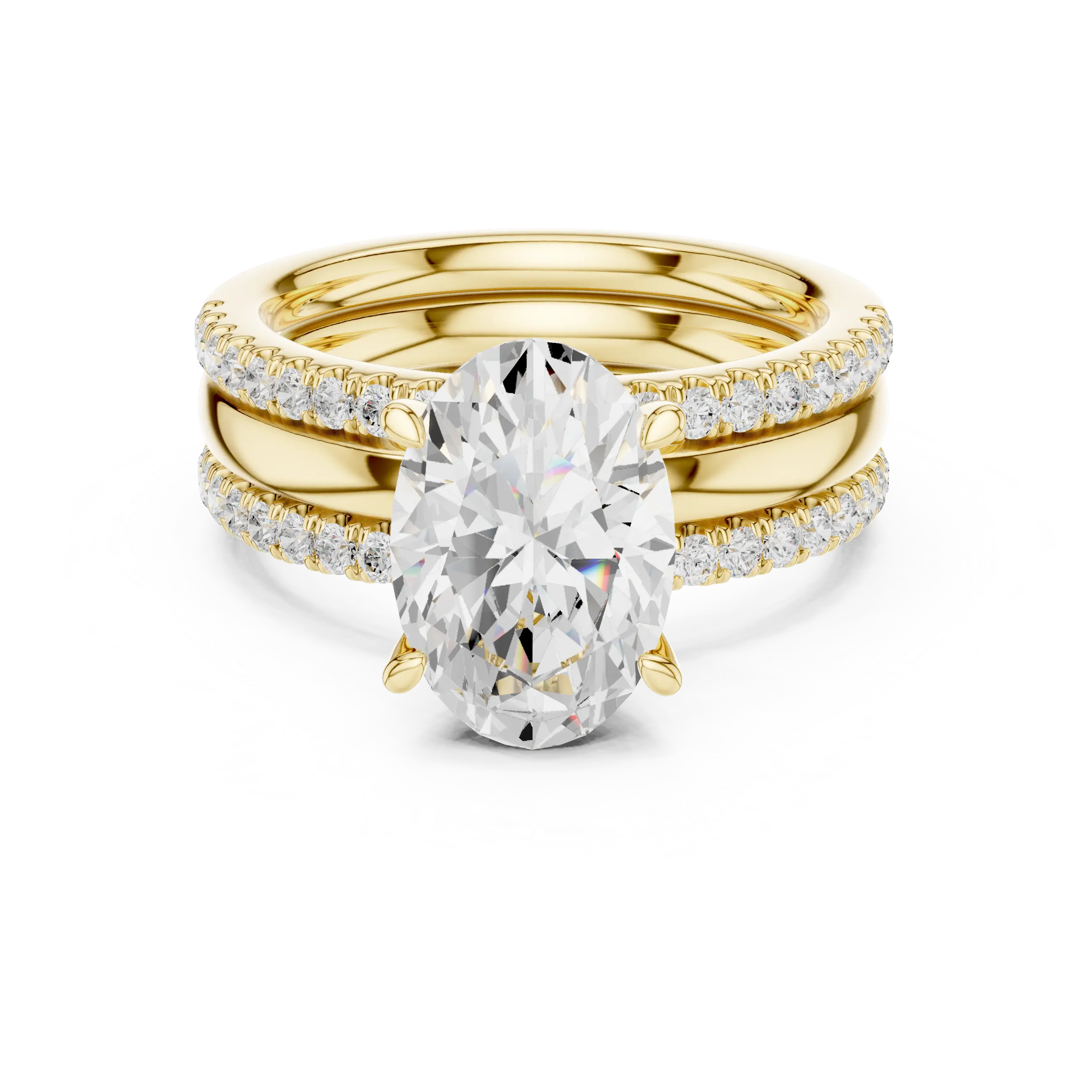 MJR097 - Oval Solitaire Engagement Ring on Multi-Row Sparkle Band