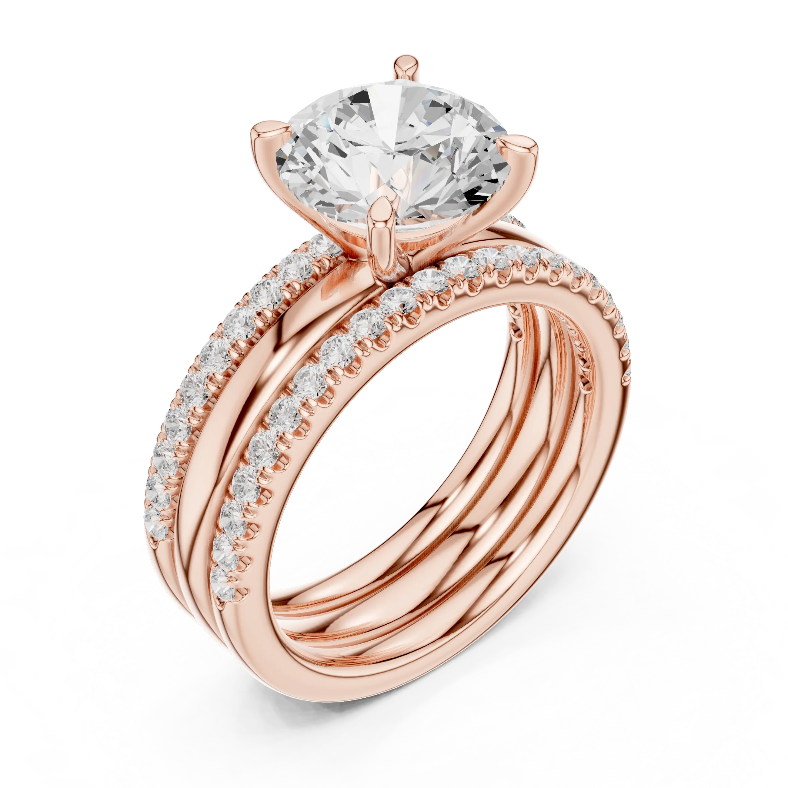 MJR098 - Round Center Stone Solitaire with Double Pavé Borders