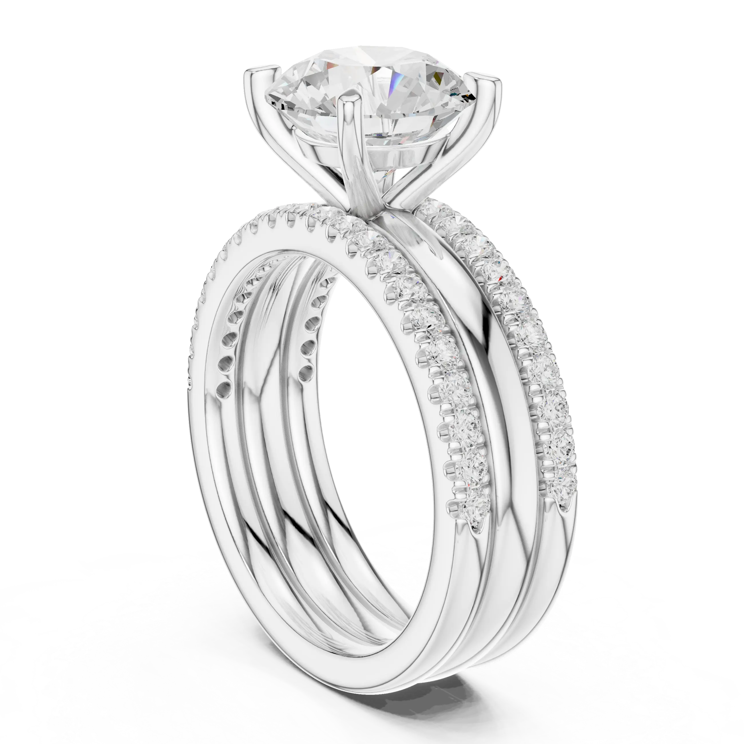 MJR098 - Round Center Stone Solitaire with Double Pavé Borders
