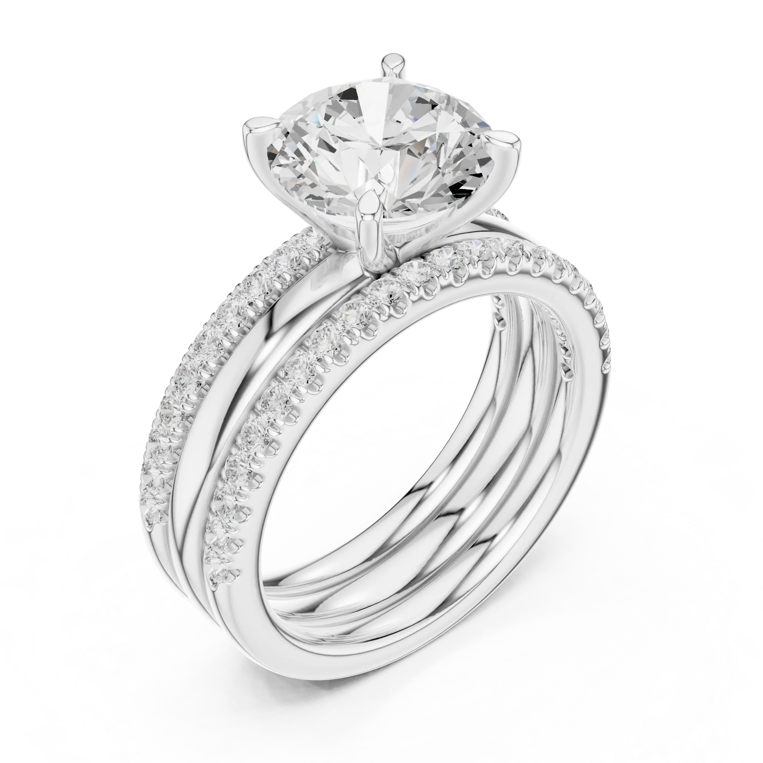 MJR098 - Round Center Stone Solitaire with Double Pavé Borders