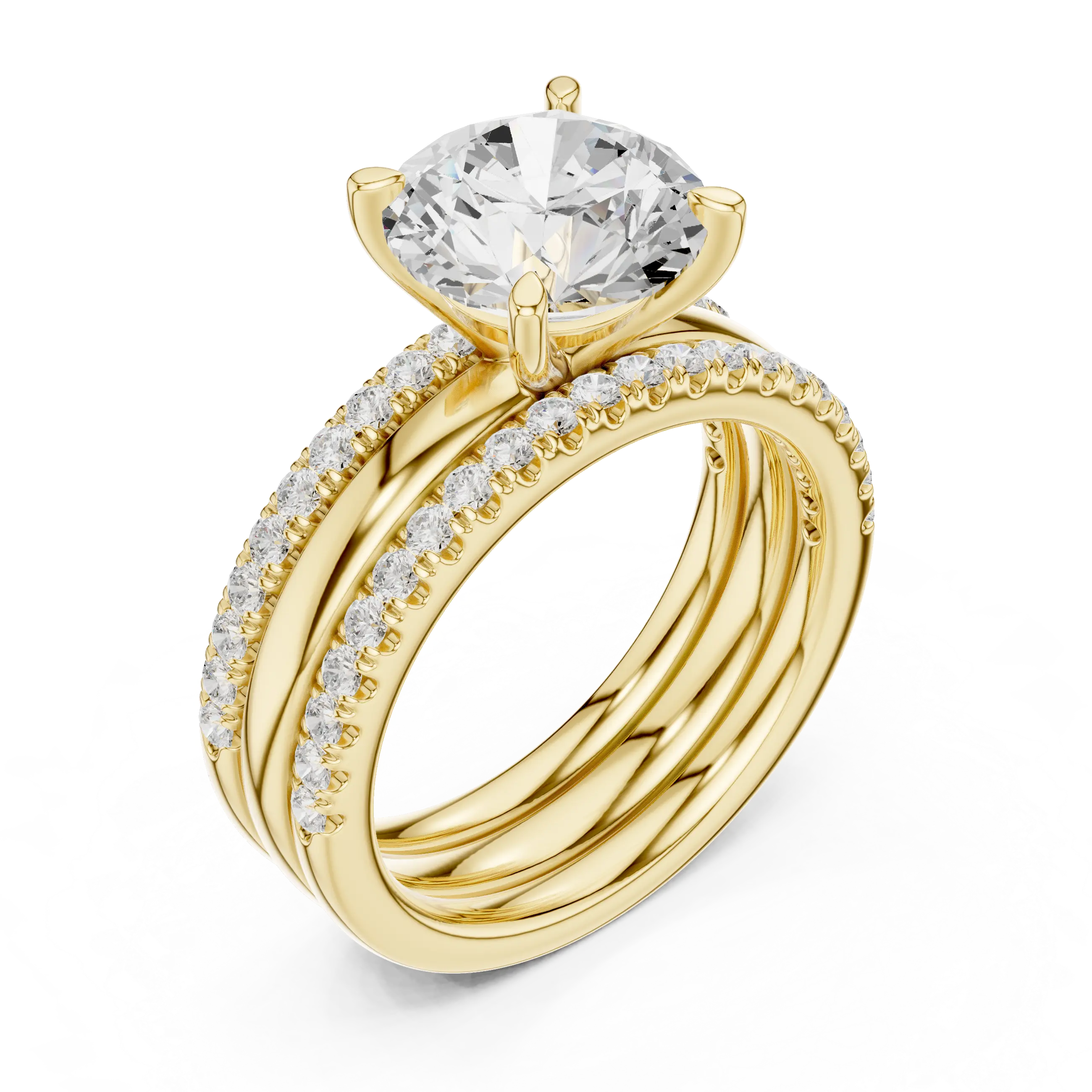 MJR098 - Round Center Stone Solitaire with Double Pavé Borders