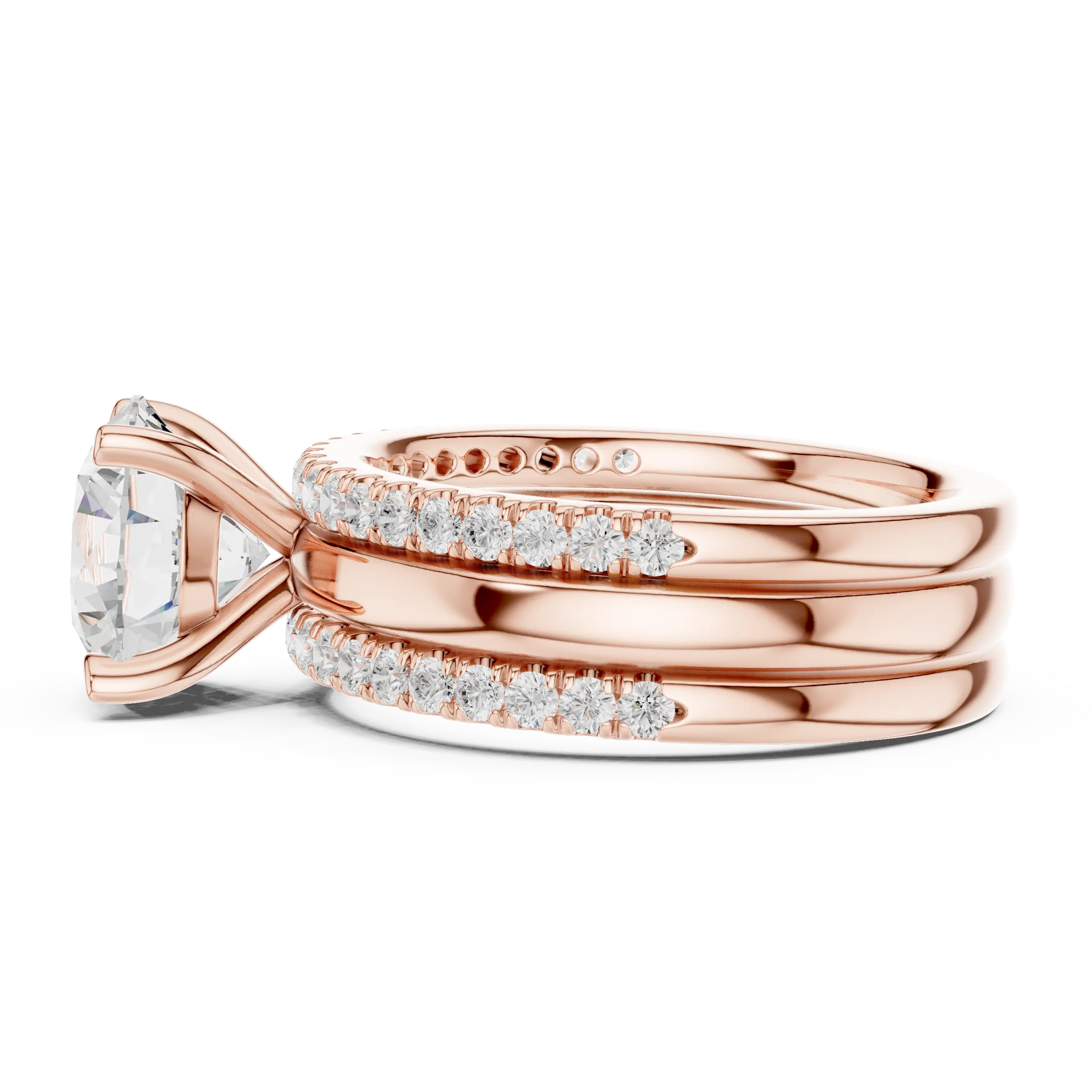 MJR098 - Round Center Stone Solitaire with Double Pavé Borders