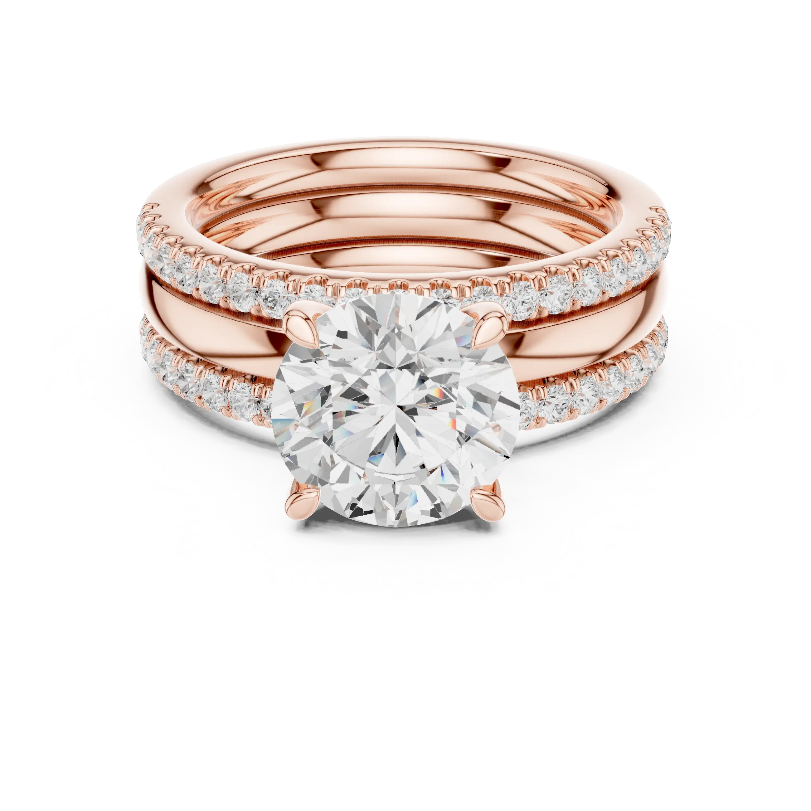 MJR098 - Round Center Stone Solitaire with Double Pavé Borders