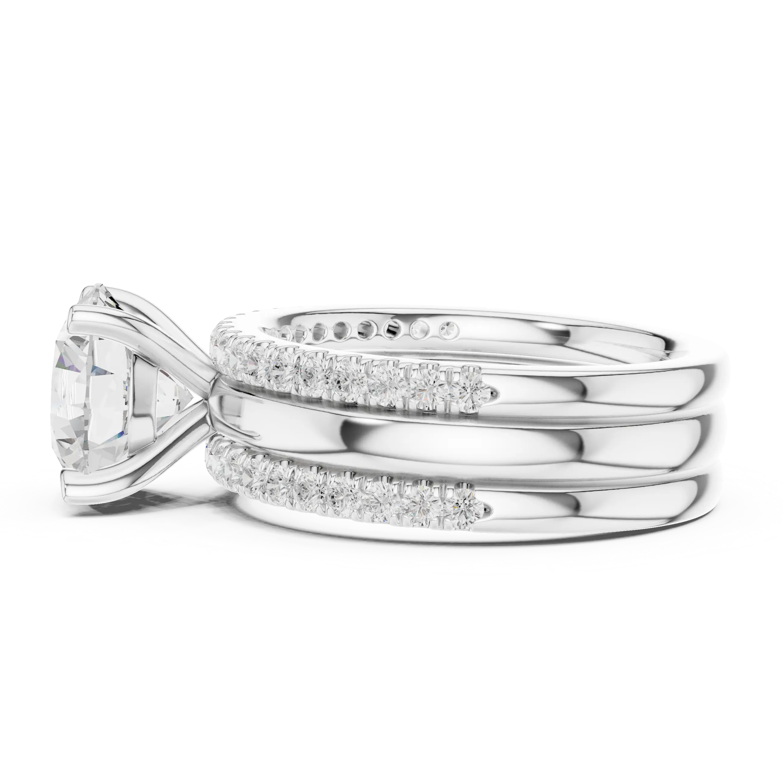 MJR098 - Round Center Stone Solitaire with Double Pavé Borders