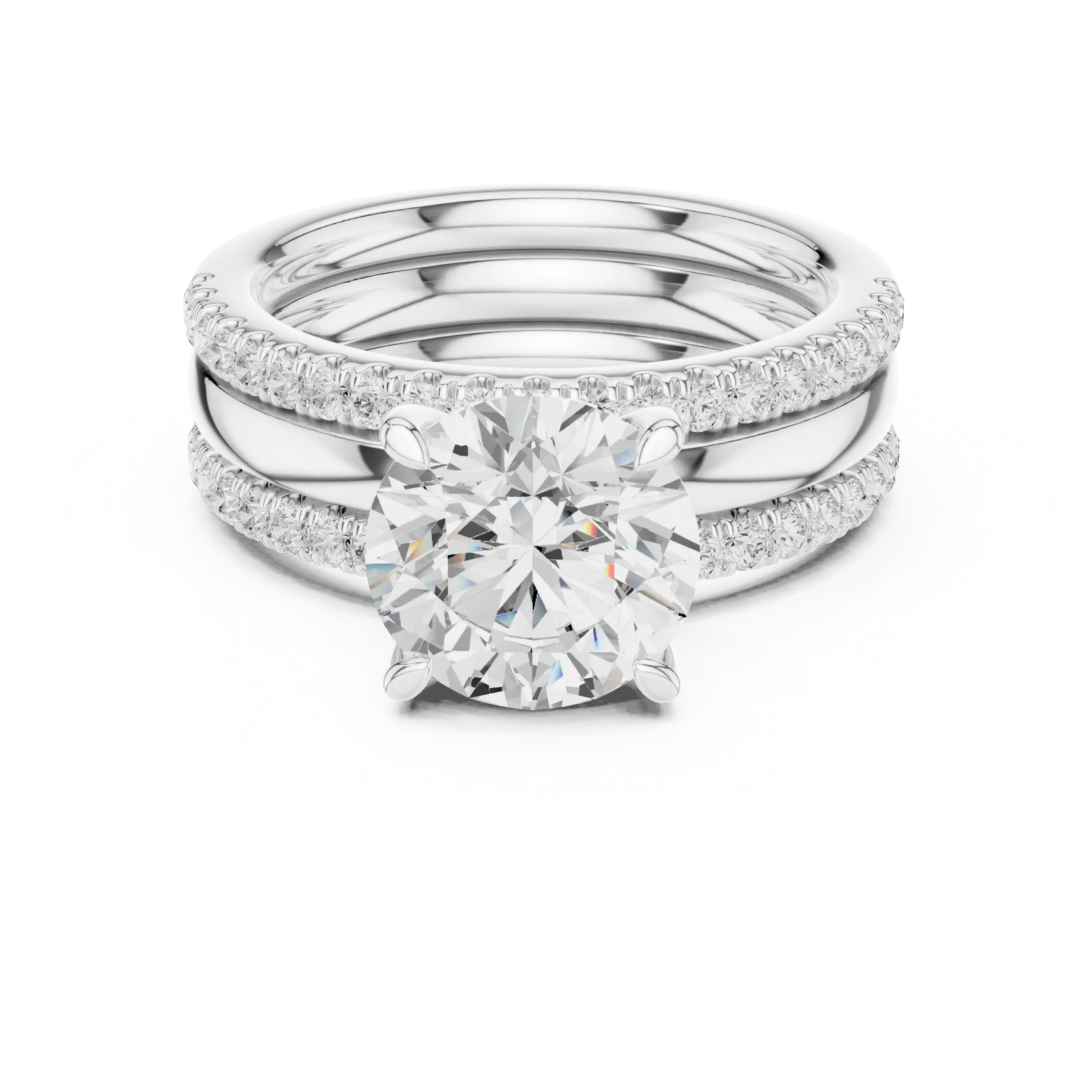 MJR098 - Round Center Stone Solitaire with Double Pavé Borders