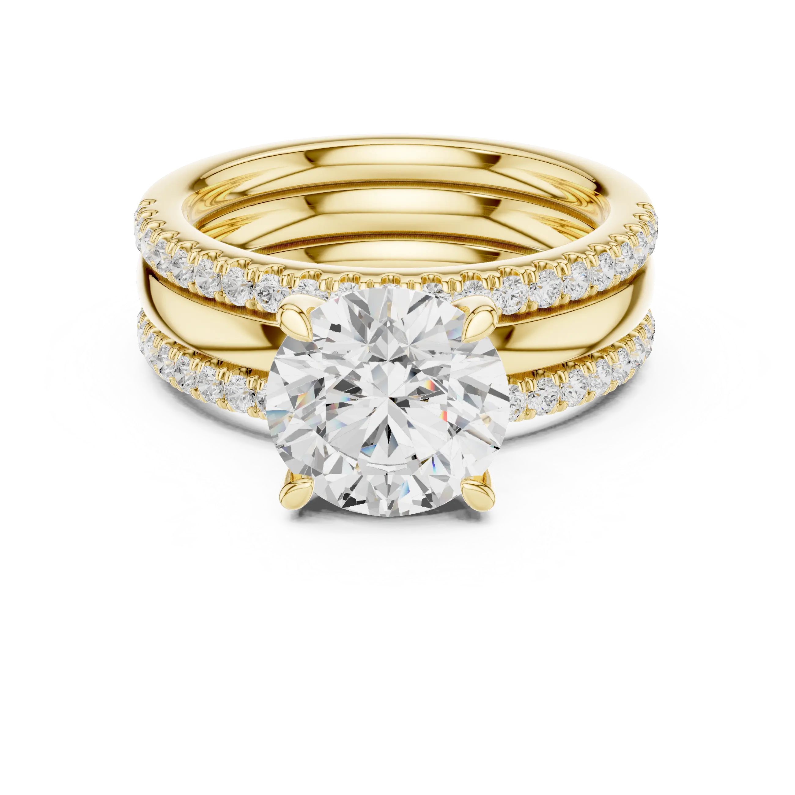 MJR098 - Round Center Stone Solitaire with Double Pavé Borders