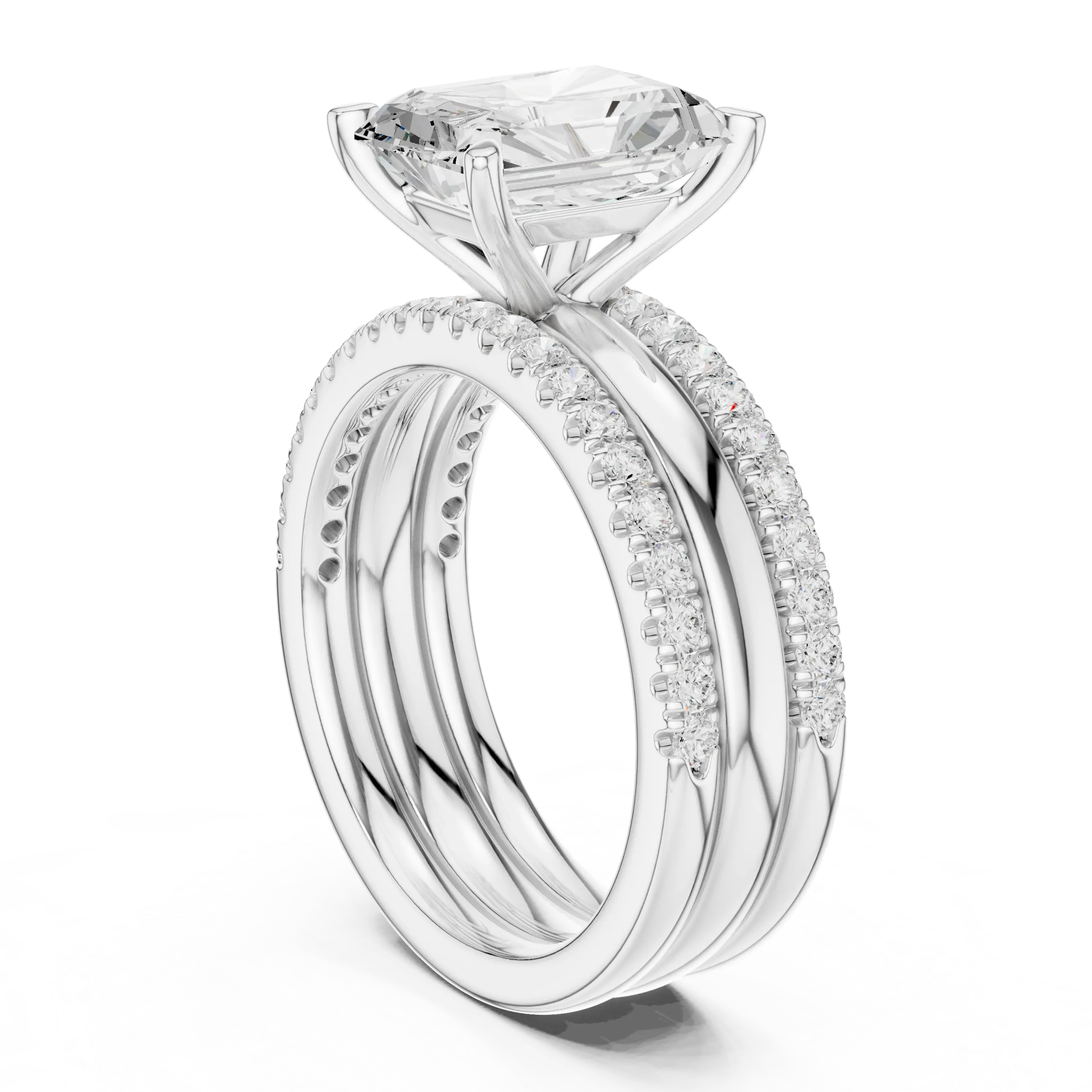 MJR099 - Radiant Cut Engagement Ring featuring Dual Pavé Edges