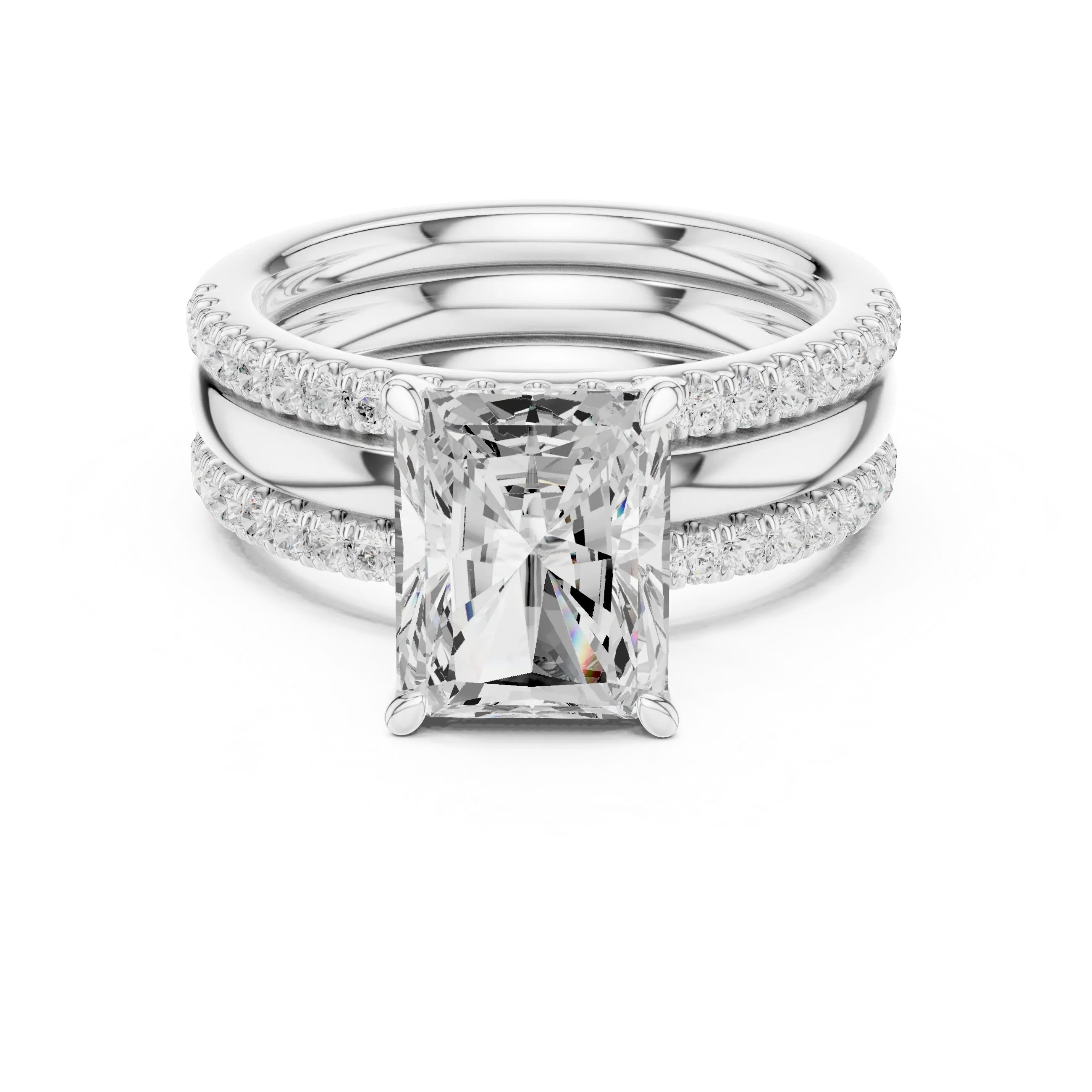 MJR099 - Radiant Cut Engagement Ring featuring Dual Pavé Edges
