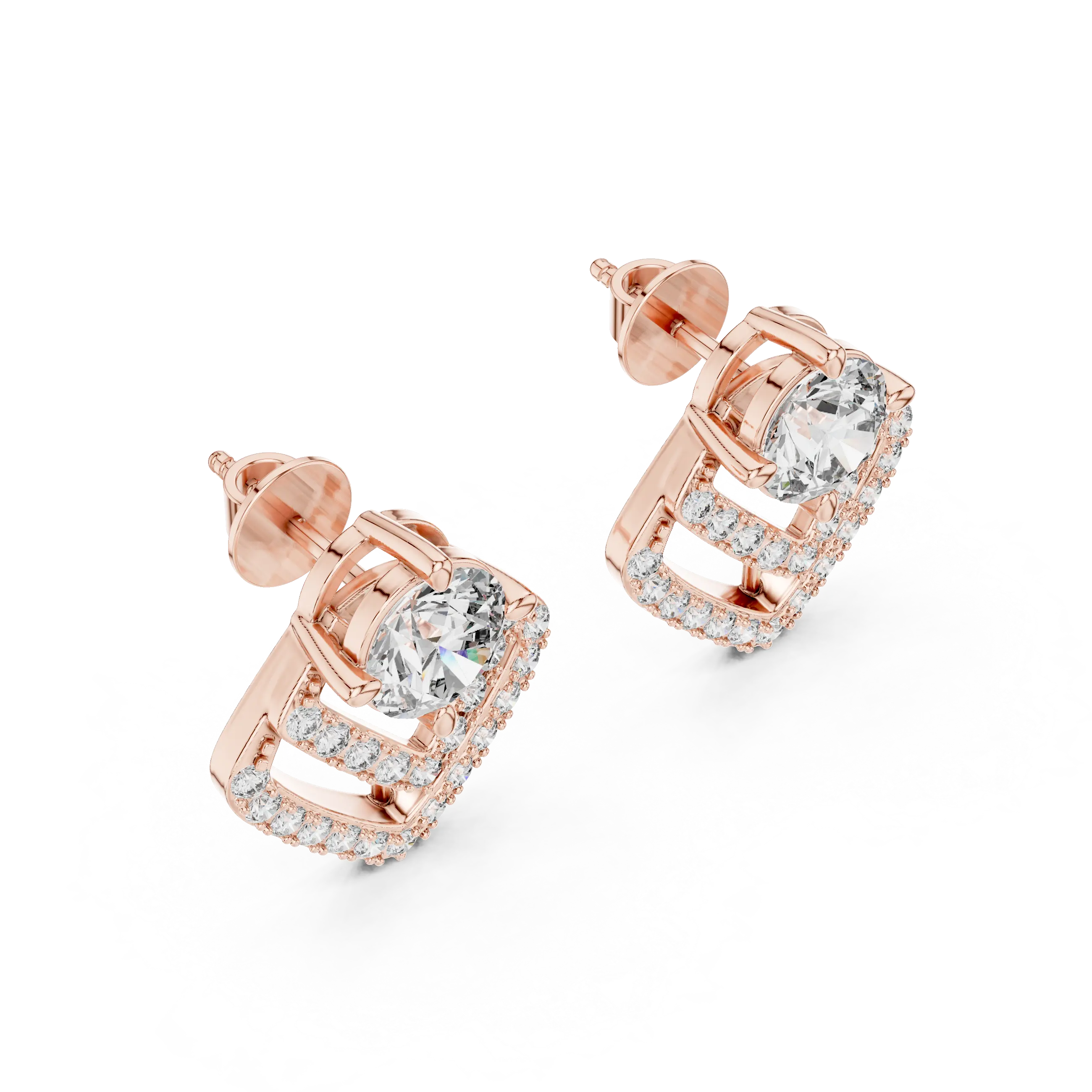 MJER08 - Square Cushion Frame Solitaire Studs