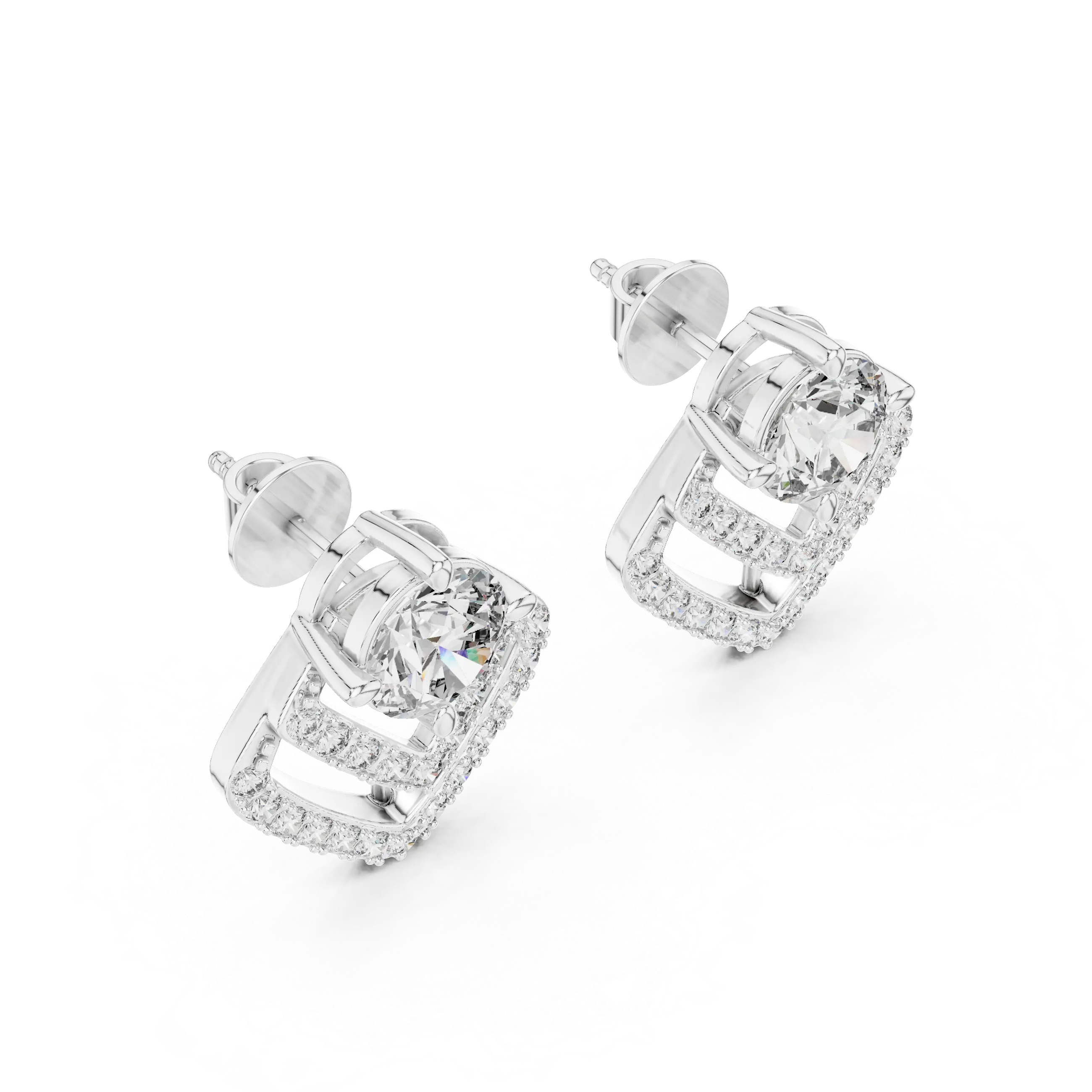 MJER08 - Square Cushion Frame Solitaire Studs