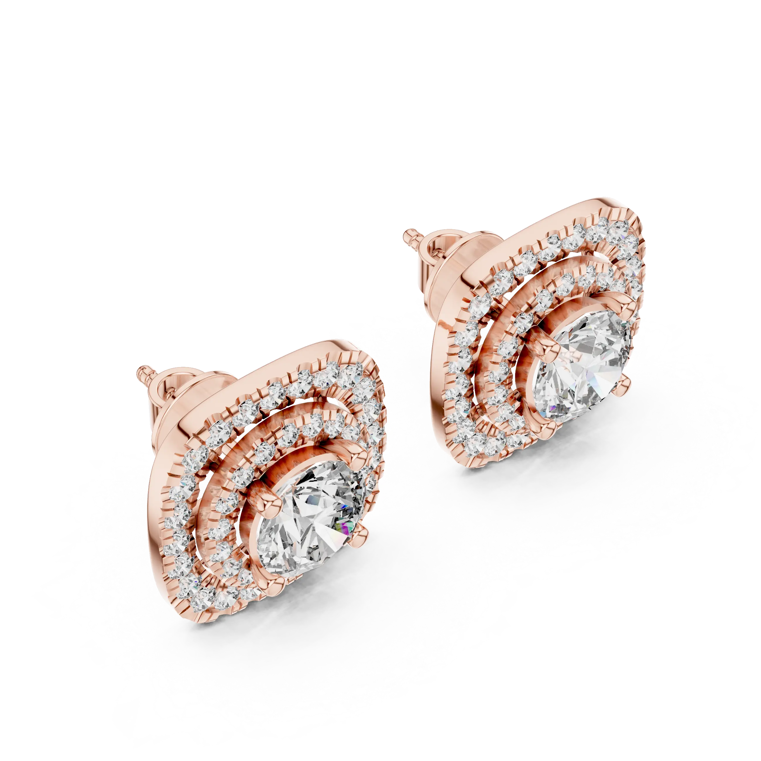 MJER09 - Tiered Pavé Border Solitaire Earrings