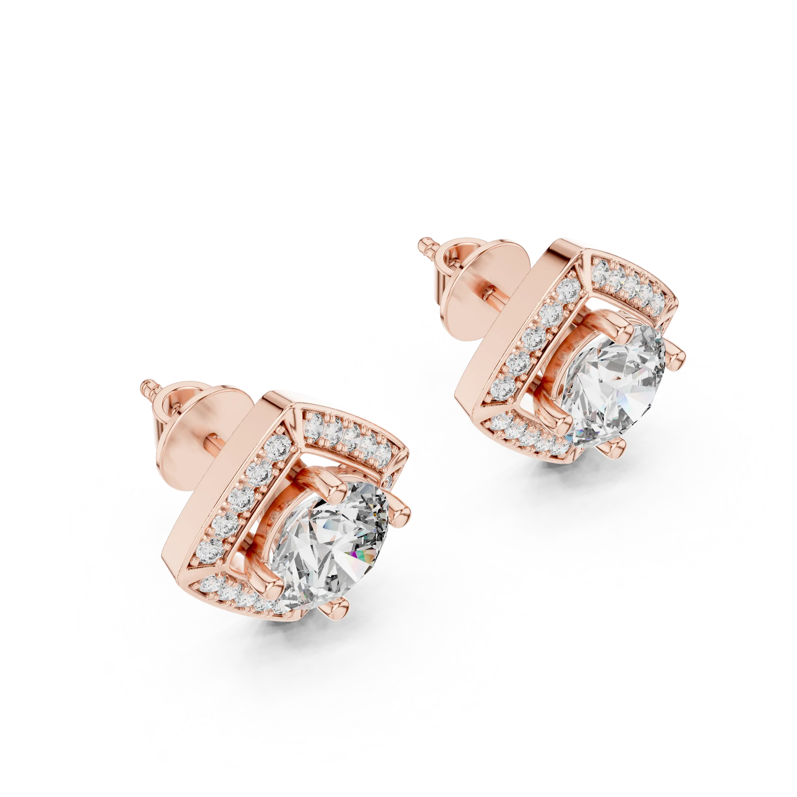 MJER11 - Shield Halo Solitaire Stud Earrings