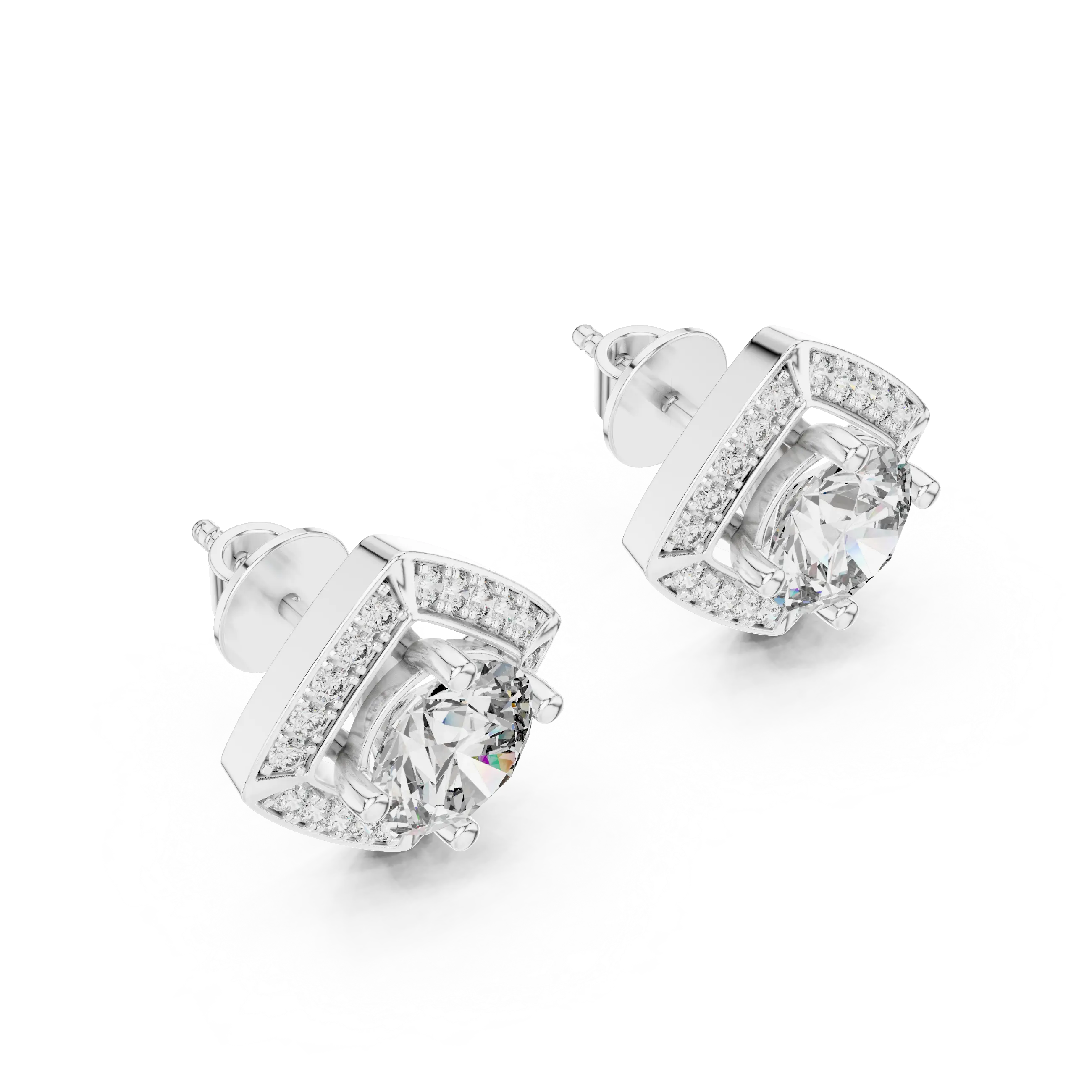MJER11 - Shield Halo Solitaire Stud Earrings