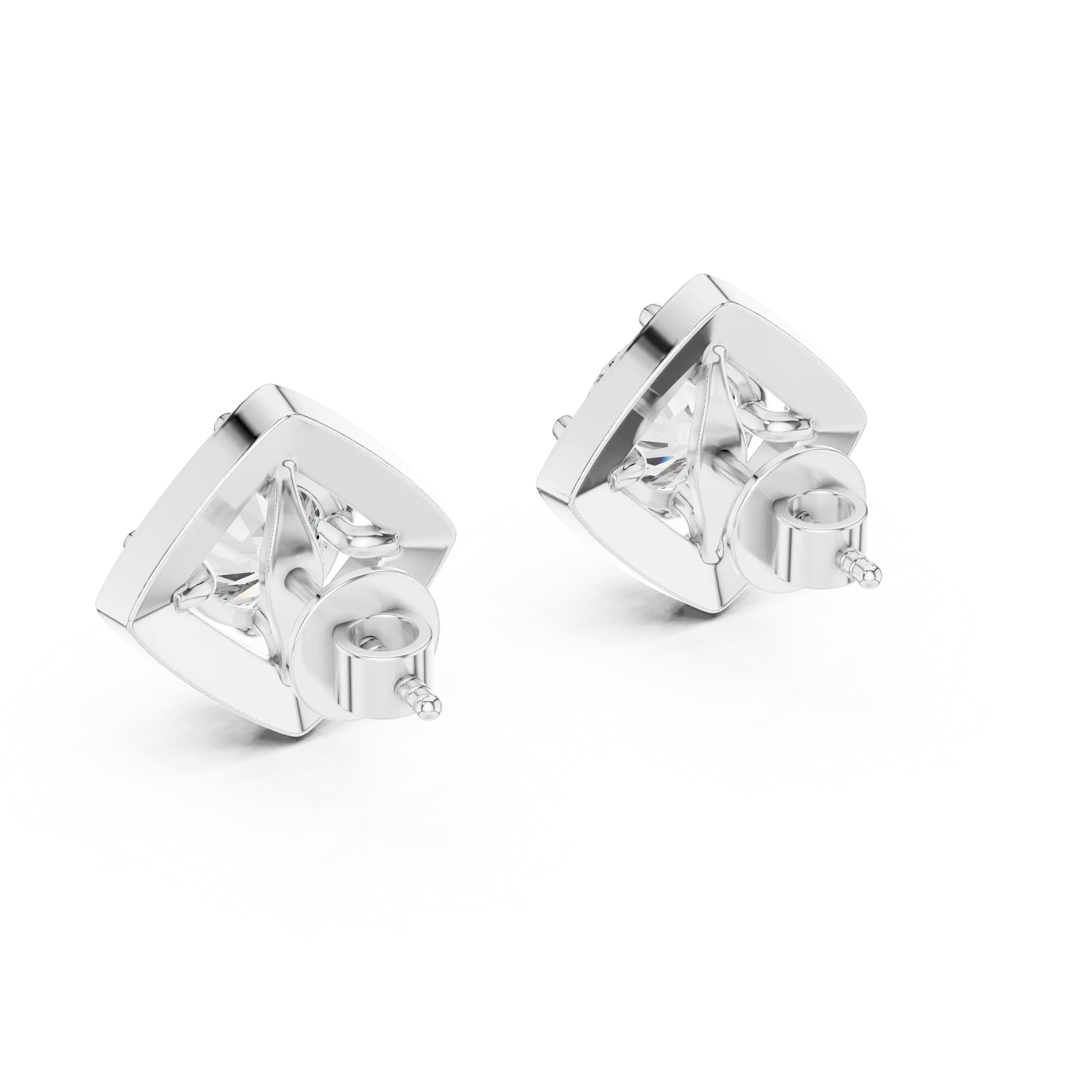 MJER11 - Shield Halo Solitaire Stud Earrings
