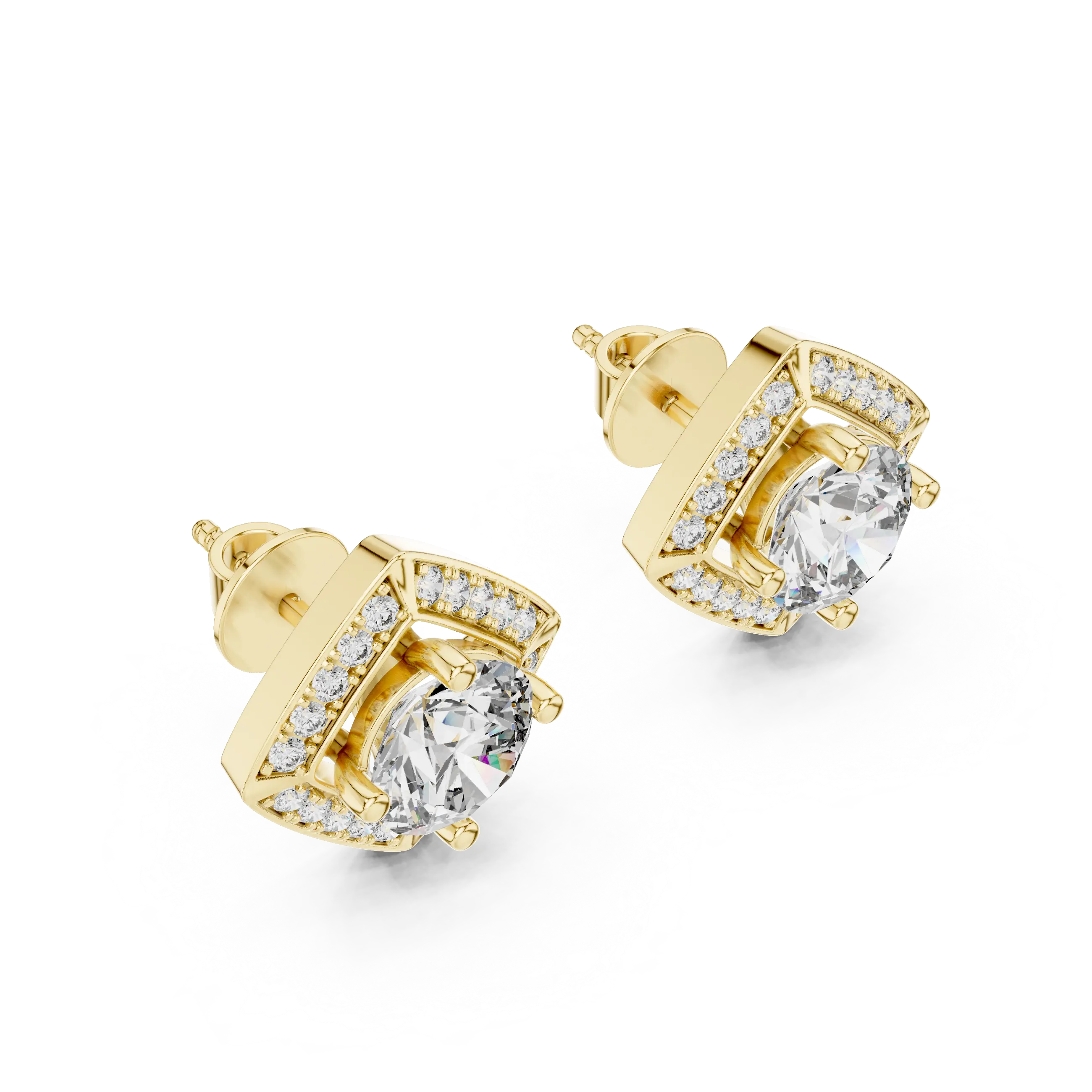 MJER11 - Shield Halo Solitaire Stud Earrings