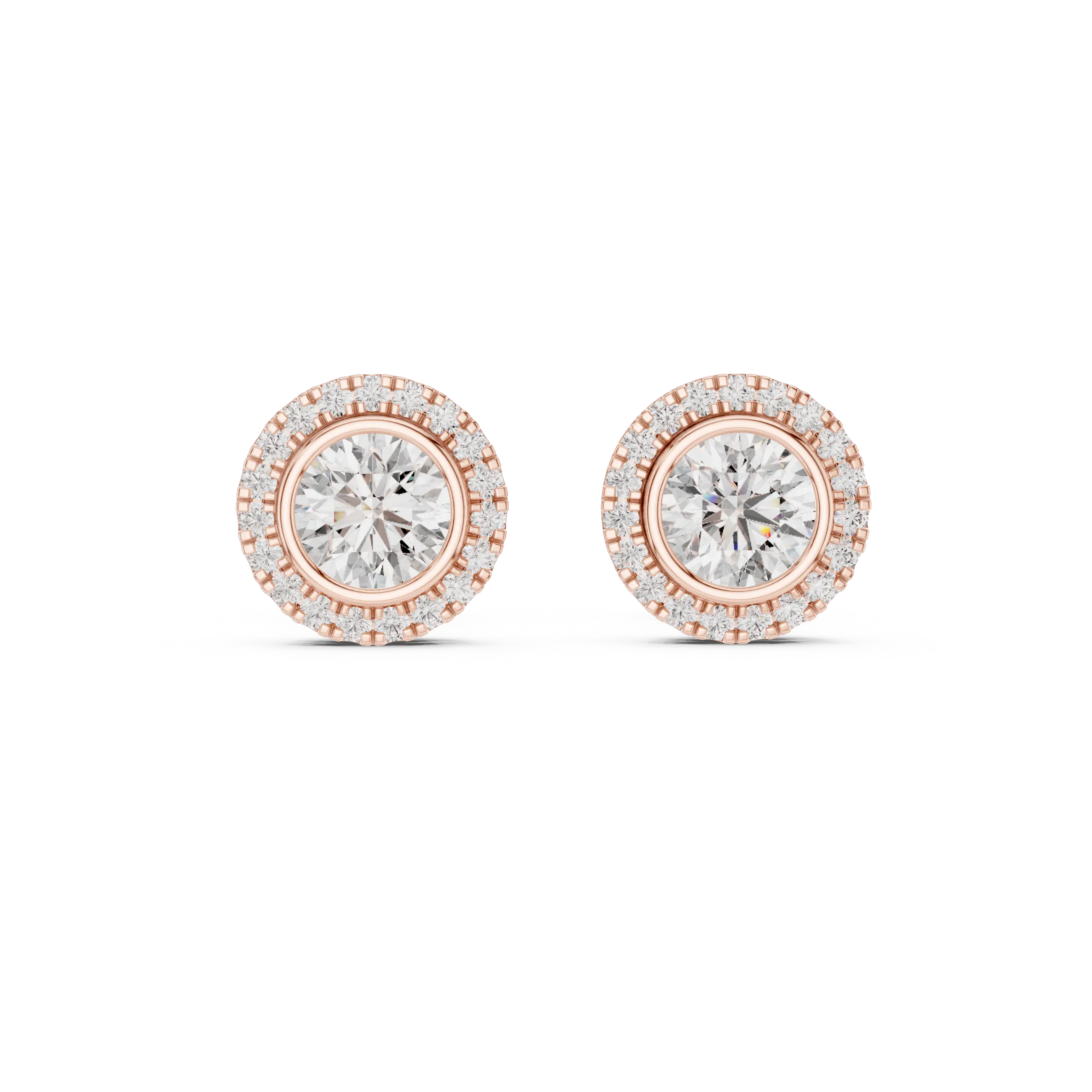 MJER52 - Bezel-Set Solitaire Milgrain Halo Studs