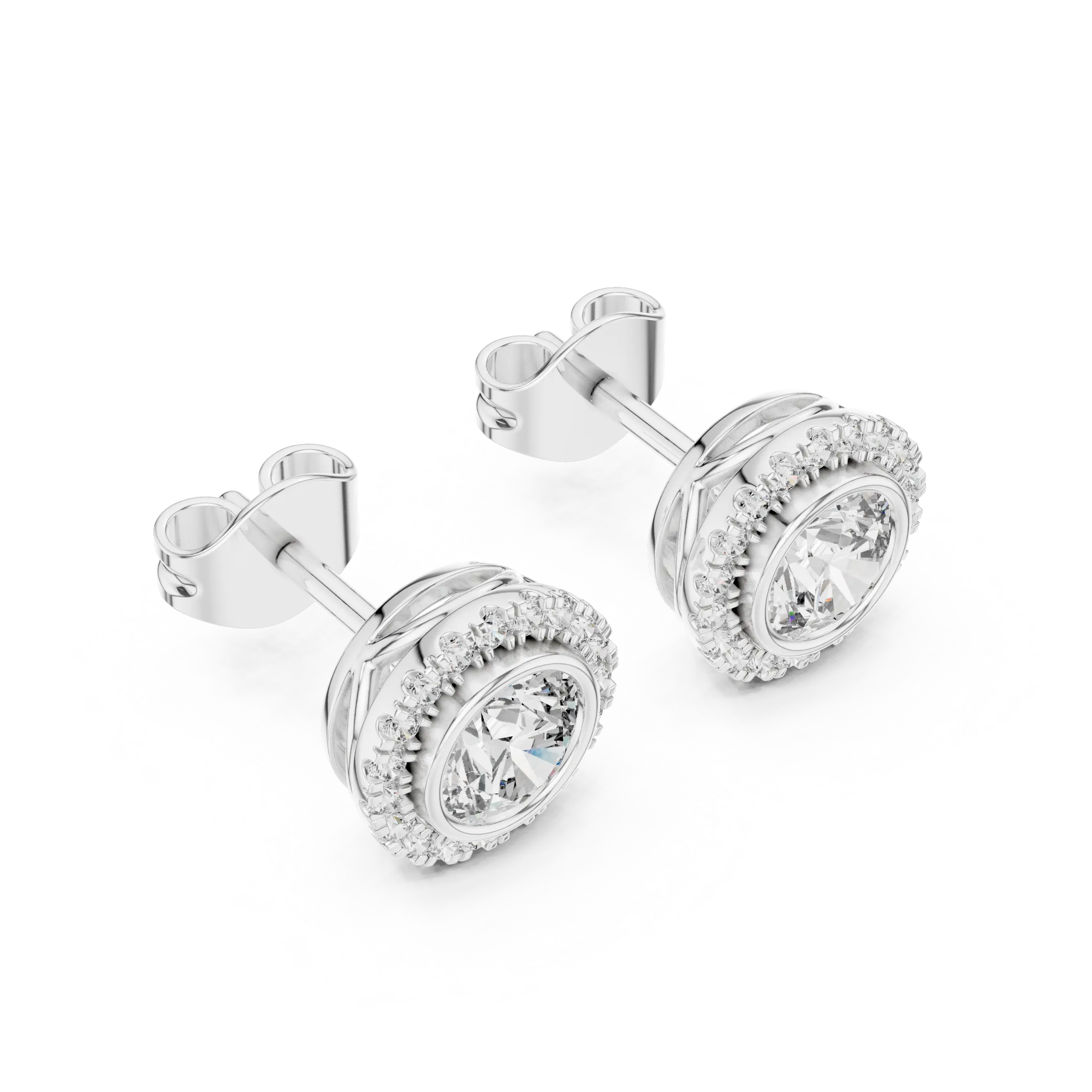 MJER52 - Bezel-Set Solitaire Milgrain Halo Studs