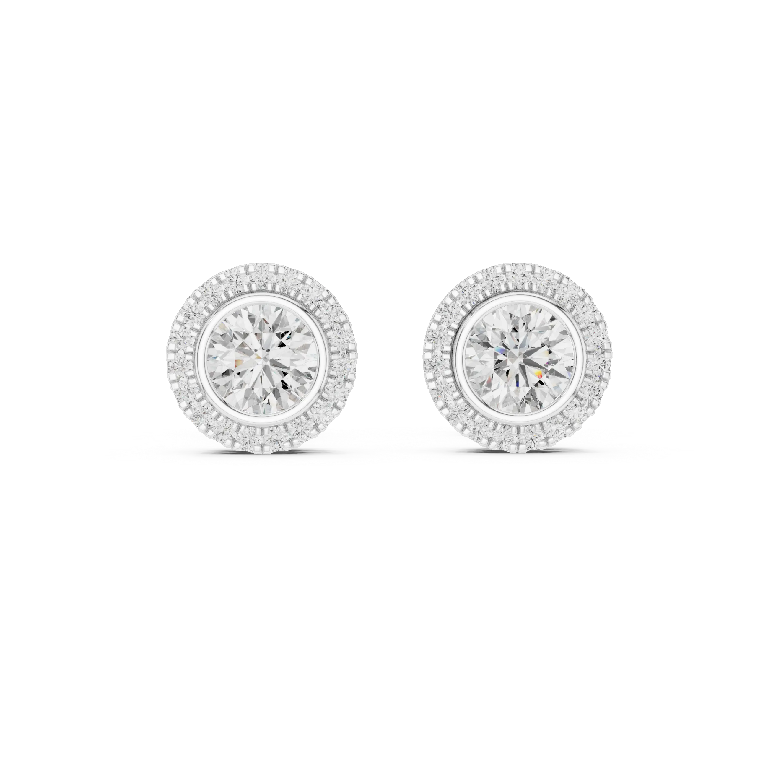 MJER52 - Bezel-Set Solitaire Milgrain Halo Studs