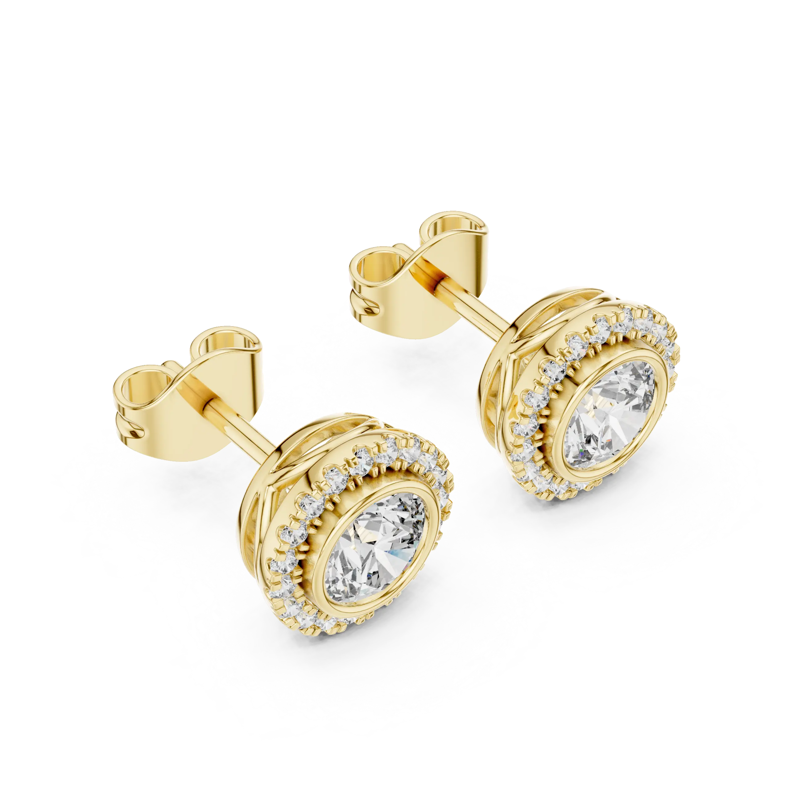 MJER52 - Bezel-Set Solitaire Milgrain Halo Studs