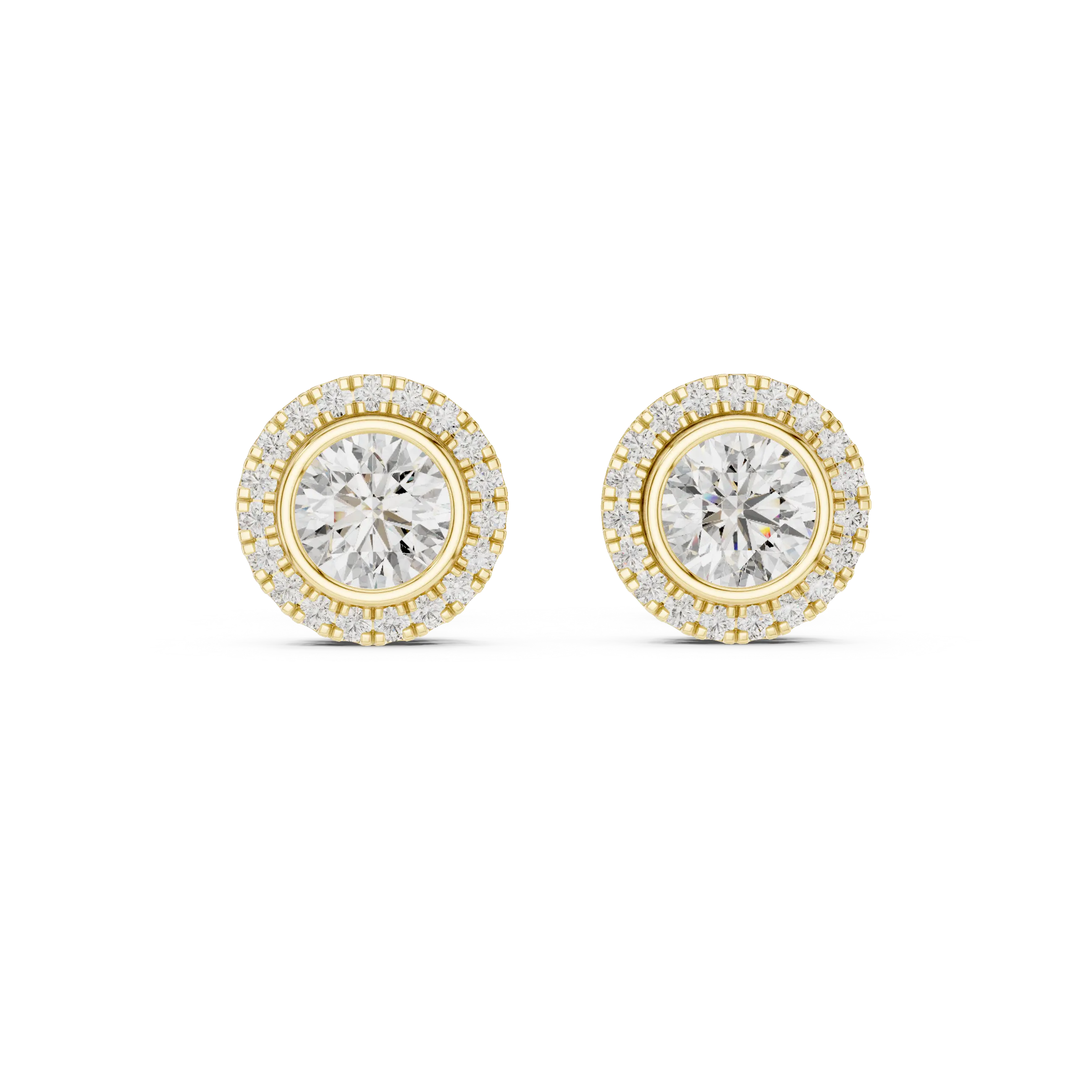 MJER52 - Bezel-Set Solitaire Milgrain Halo Studs