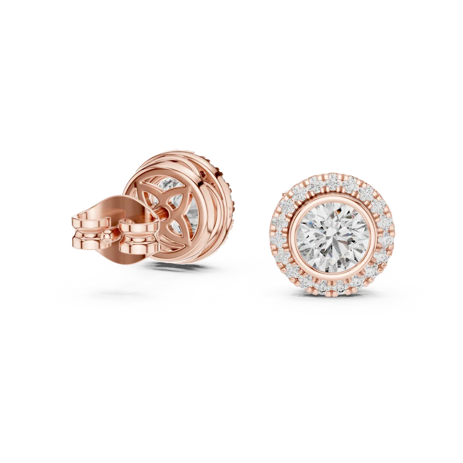 MJER52 - Bezel-Set Solitaire Milgrain Halo Studs
