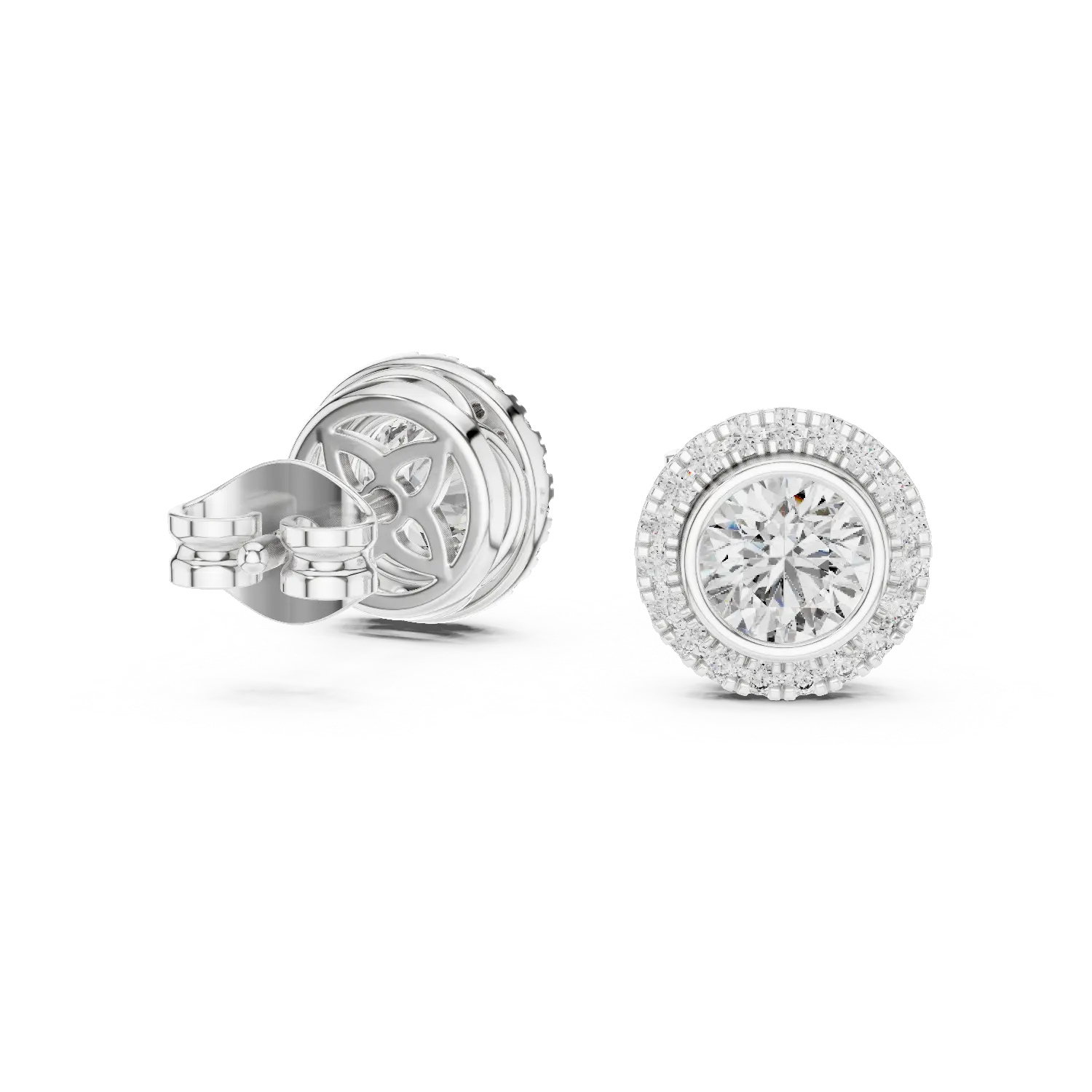 MJER52 - Bezel-Set Solitaire Milgrain Halo Studs