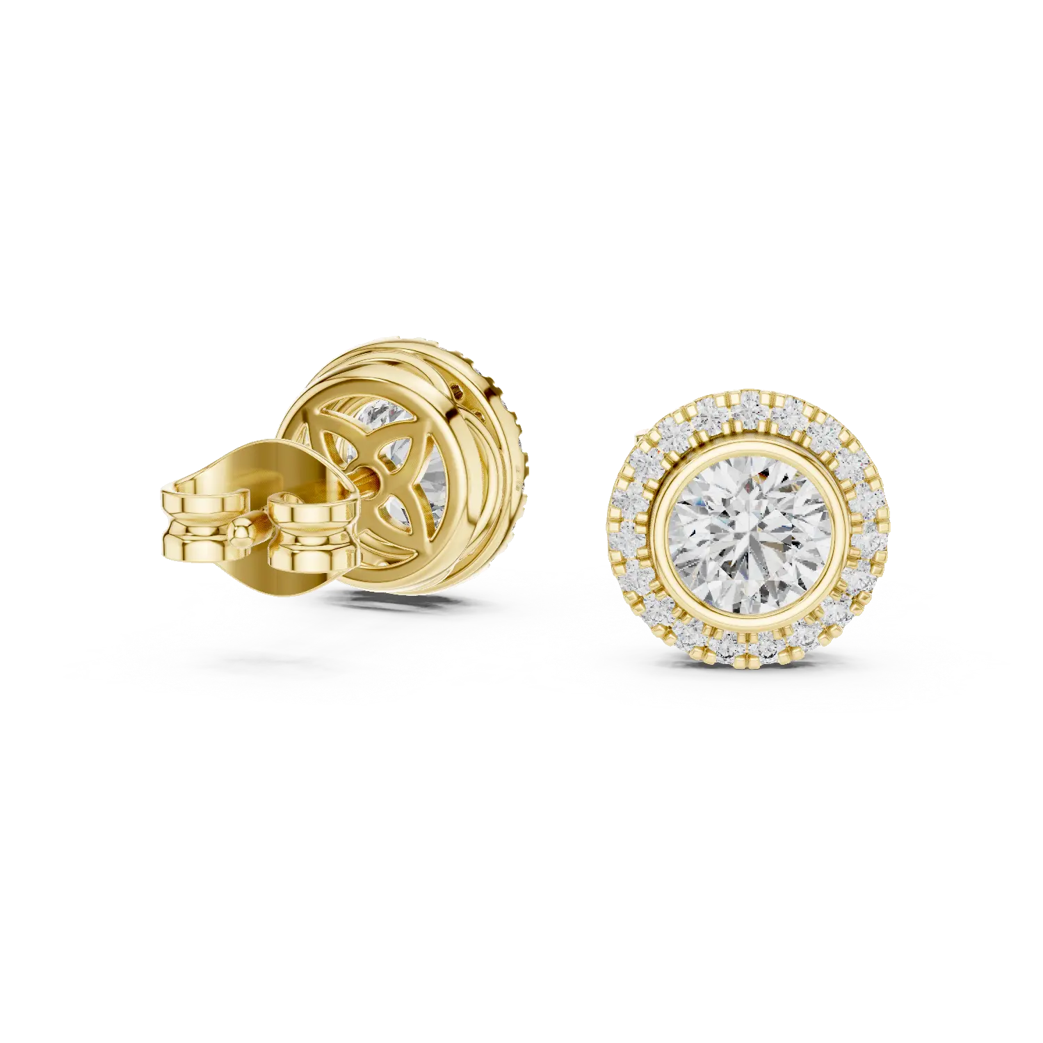 MJER52 - Bezel-Set Solitaire Milgrain Halo Studs