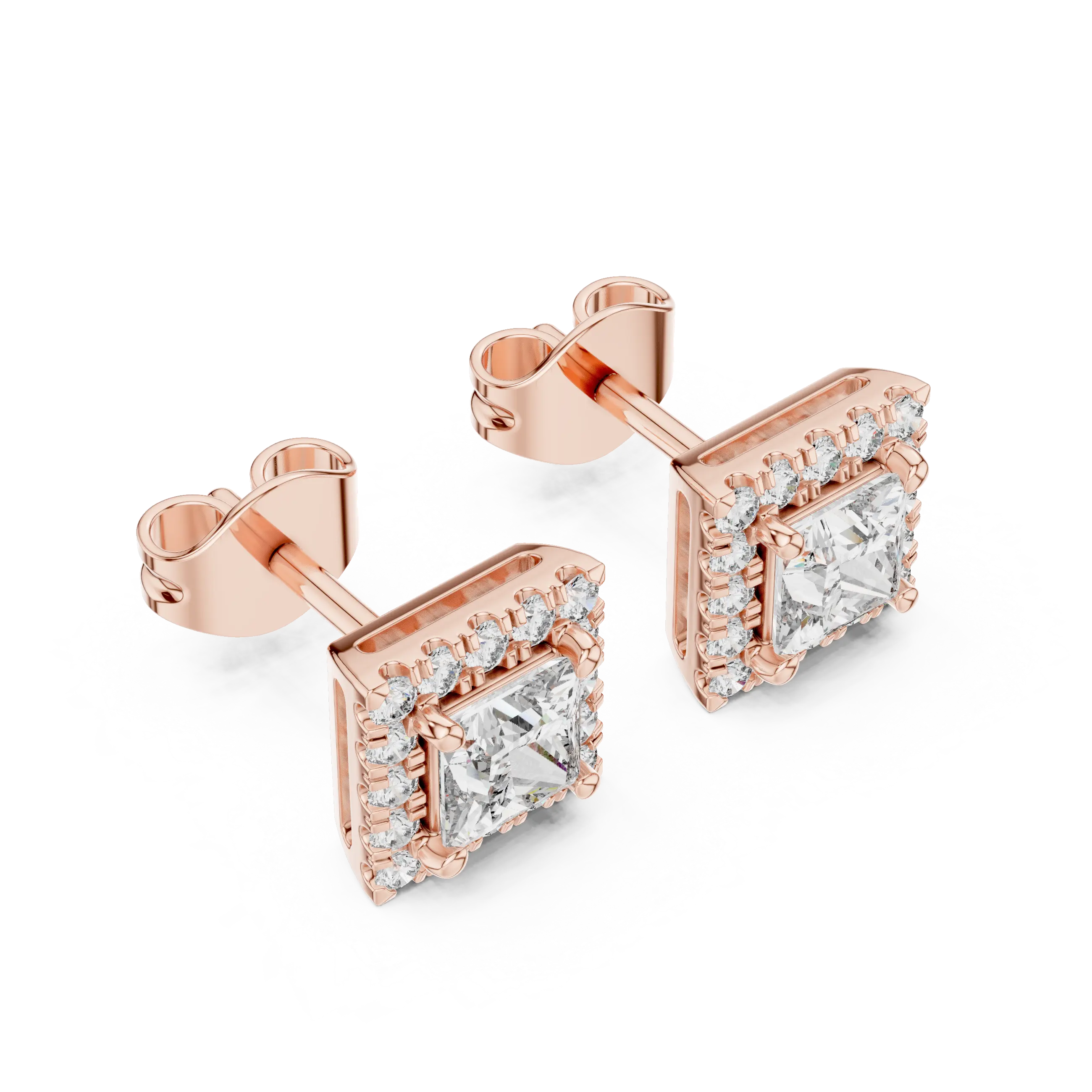 MJER80 - Princess-Cut Square Halo Stud Earrings