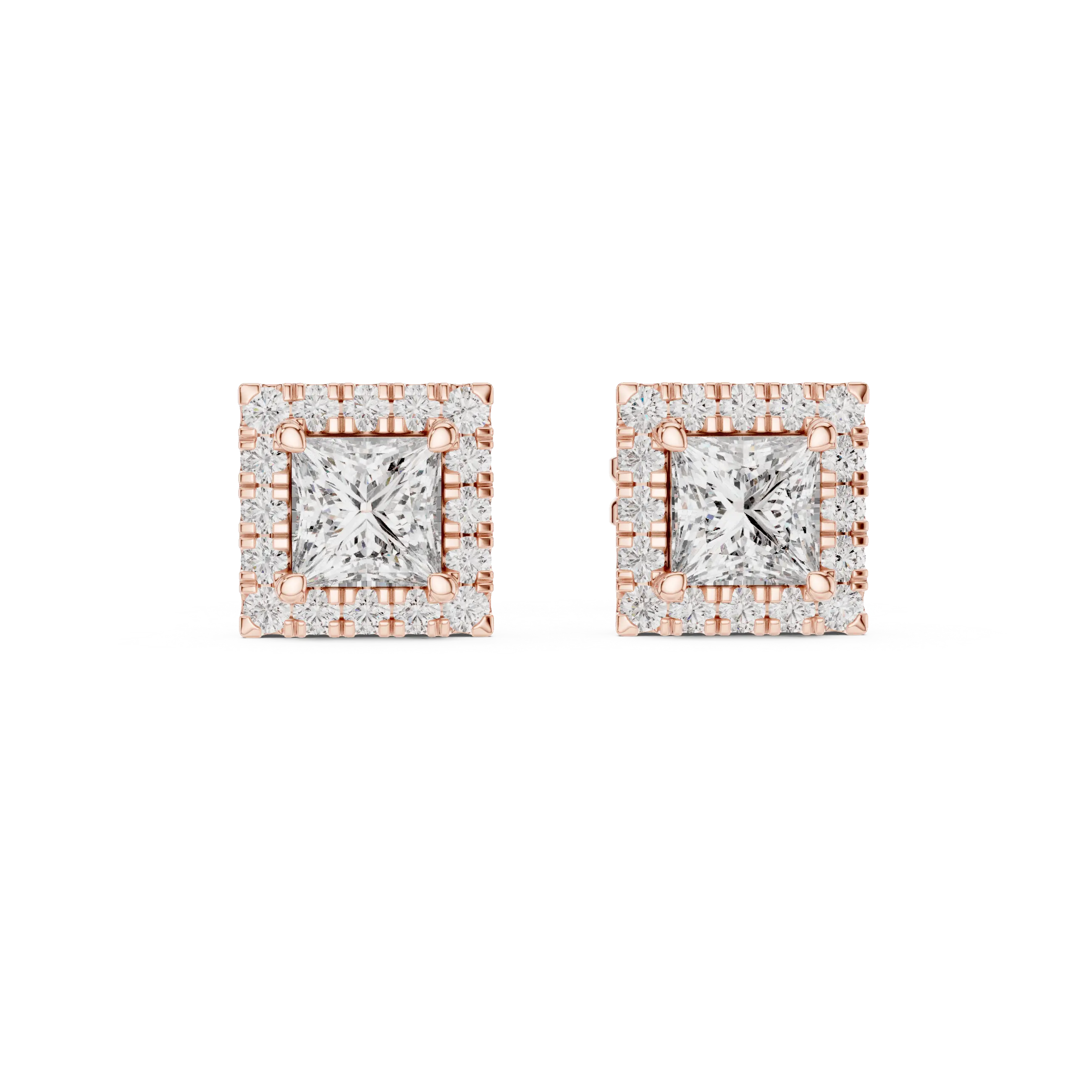 MJER80 - Princess-Cut Square Halo Stud Earrings