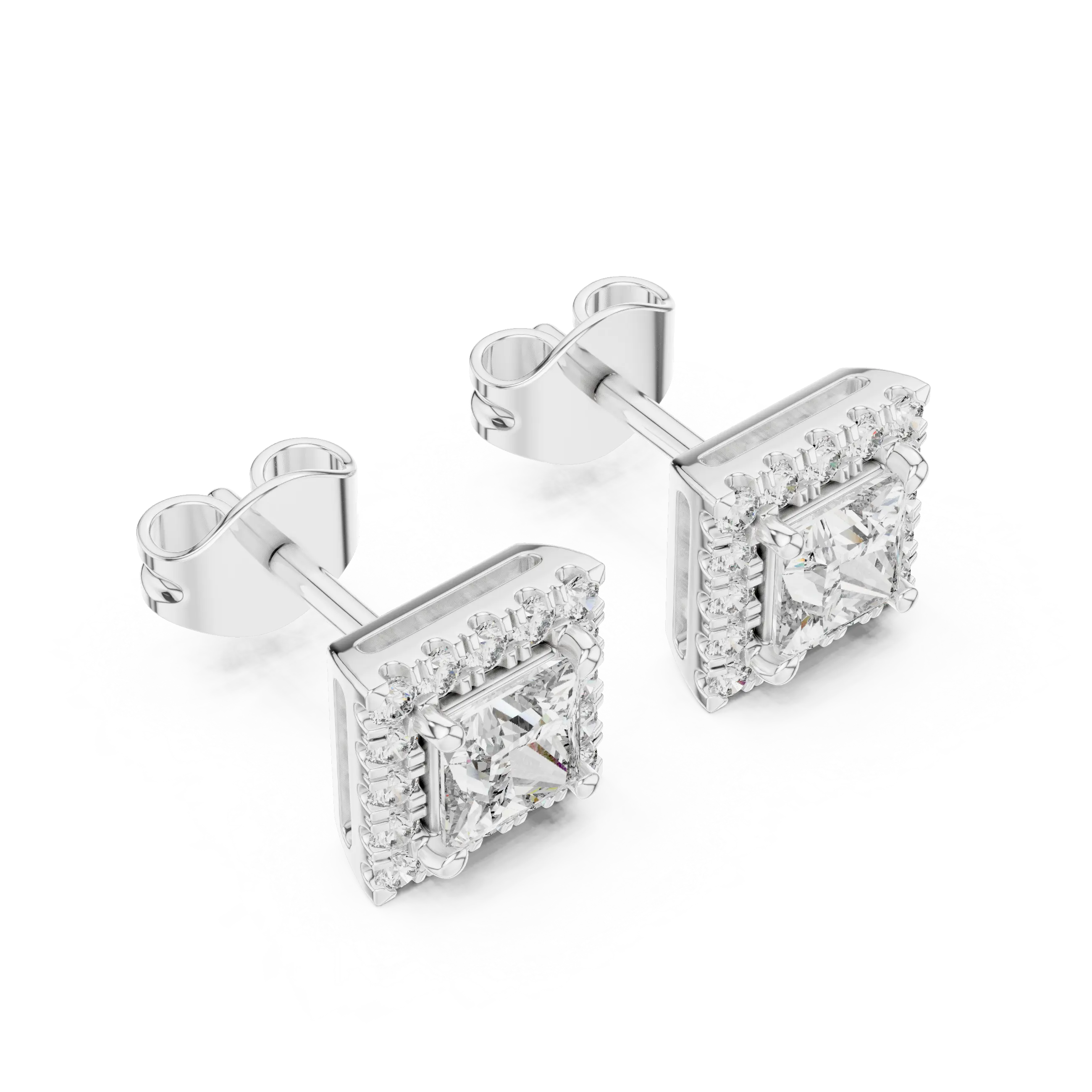 MJER80 - Princess-Cut Square Halo Stud Earrings