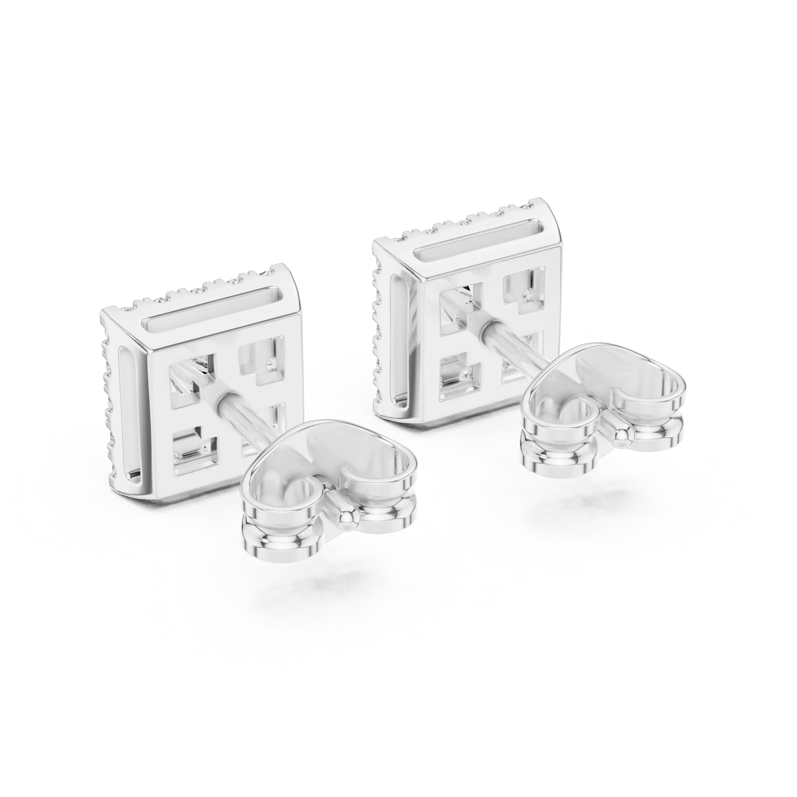 MJER80 - Princess-Cut Square Halo Stud Earrings
