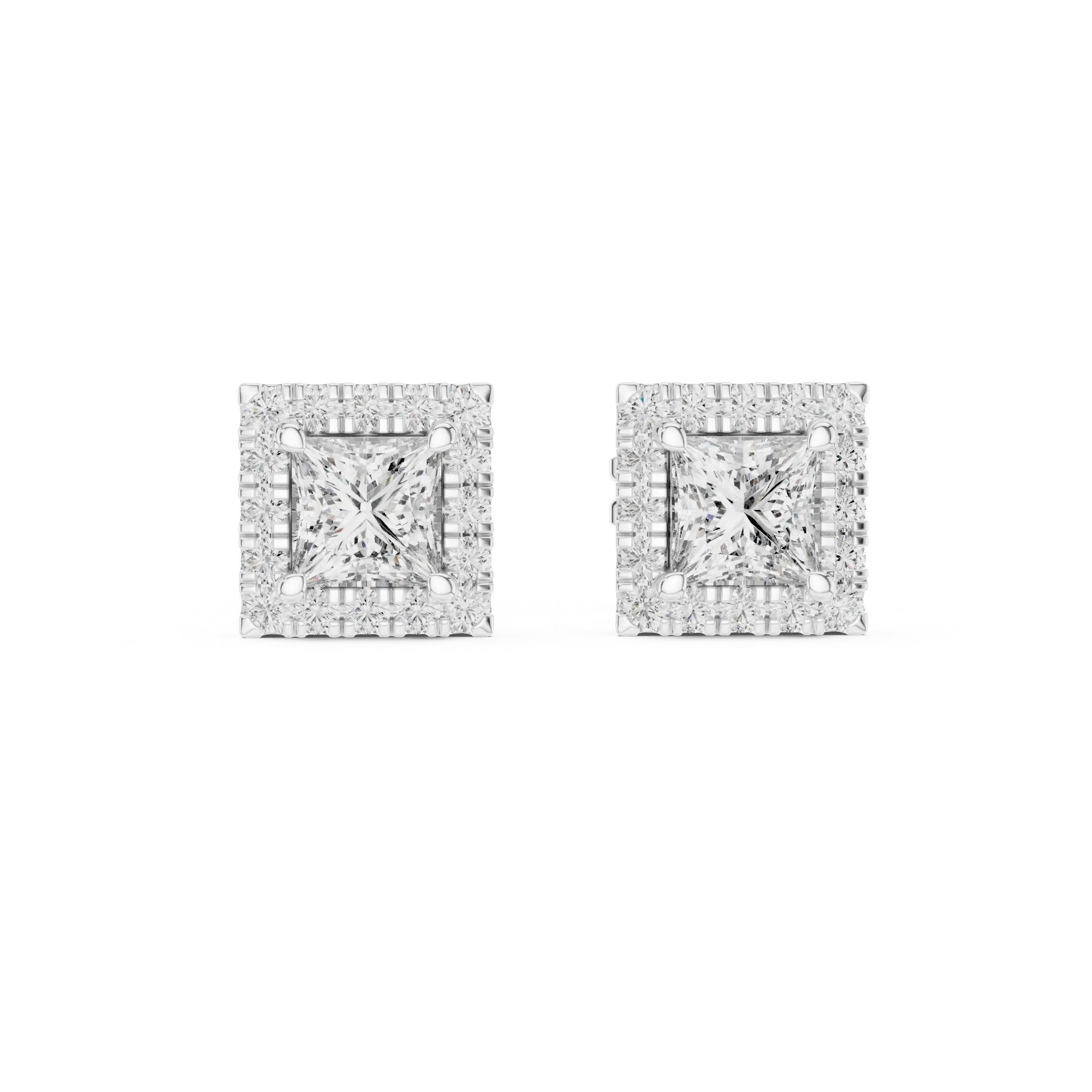 MJER80 - Princess-Cut Square Halo Stud Earrings