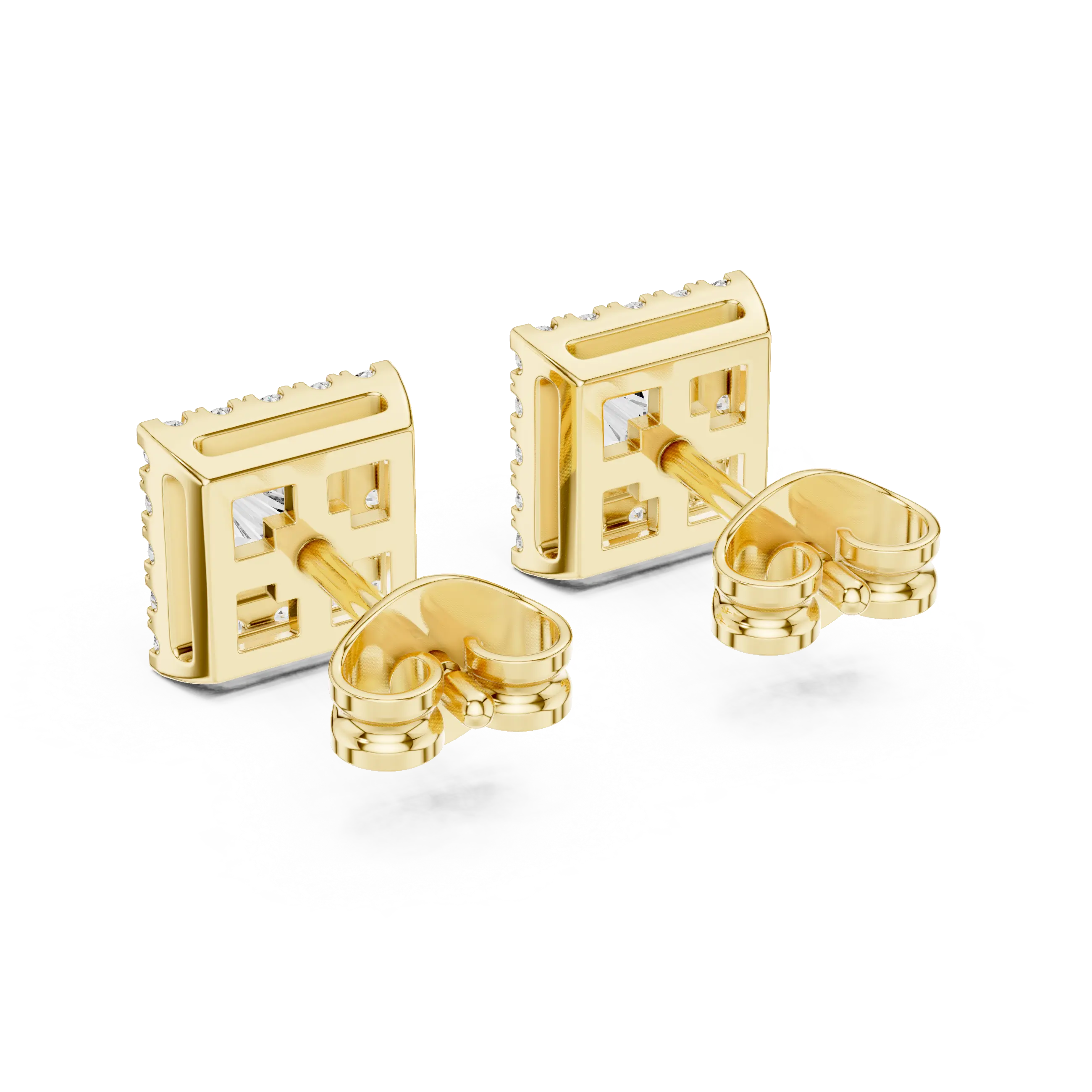 MJER80 - Princess-Cut Square Halo Stud Earrings