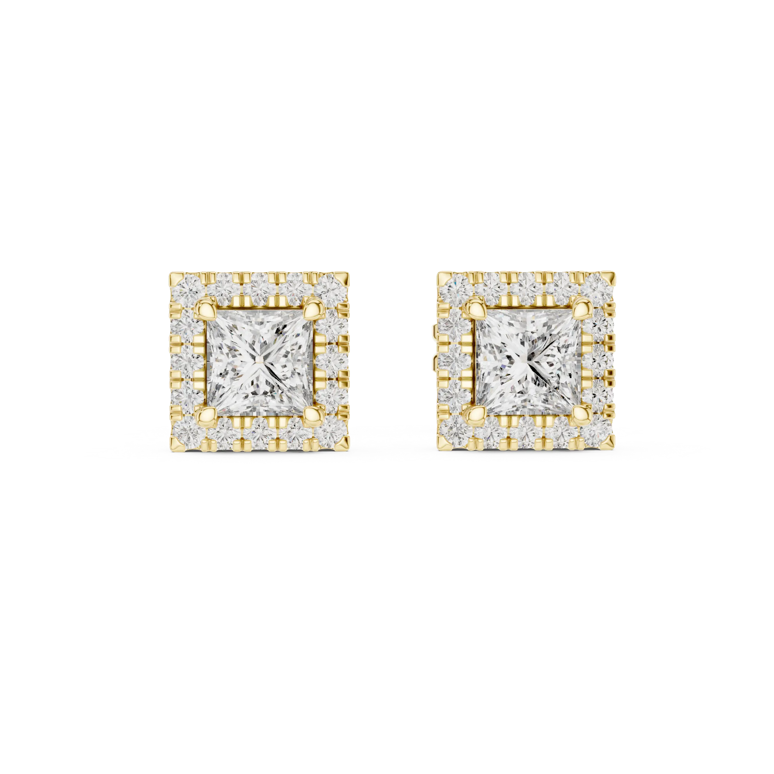 MJER80 - Princess-Cut Square Halo Stud Earrings