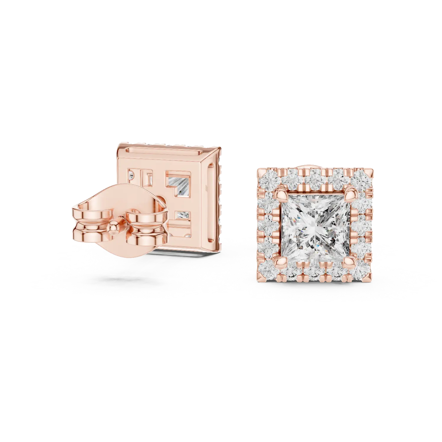 MJER80 - Princess-Cut Square Halo Stud Earrings