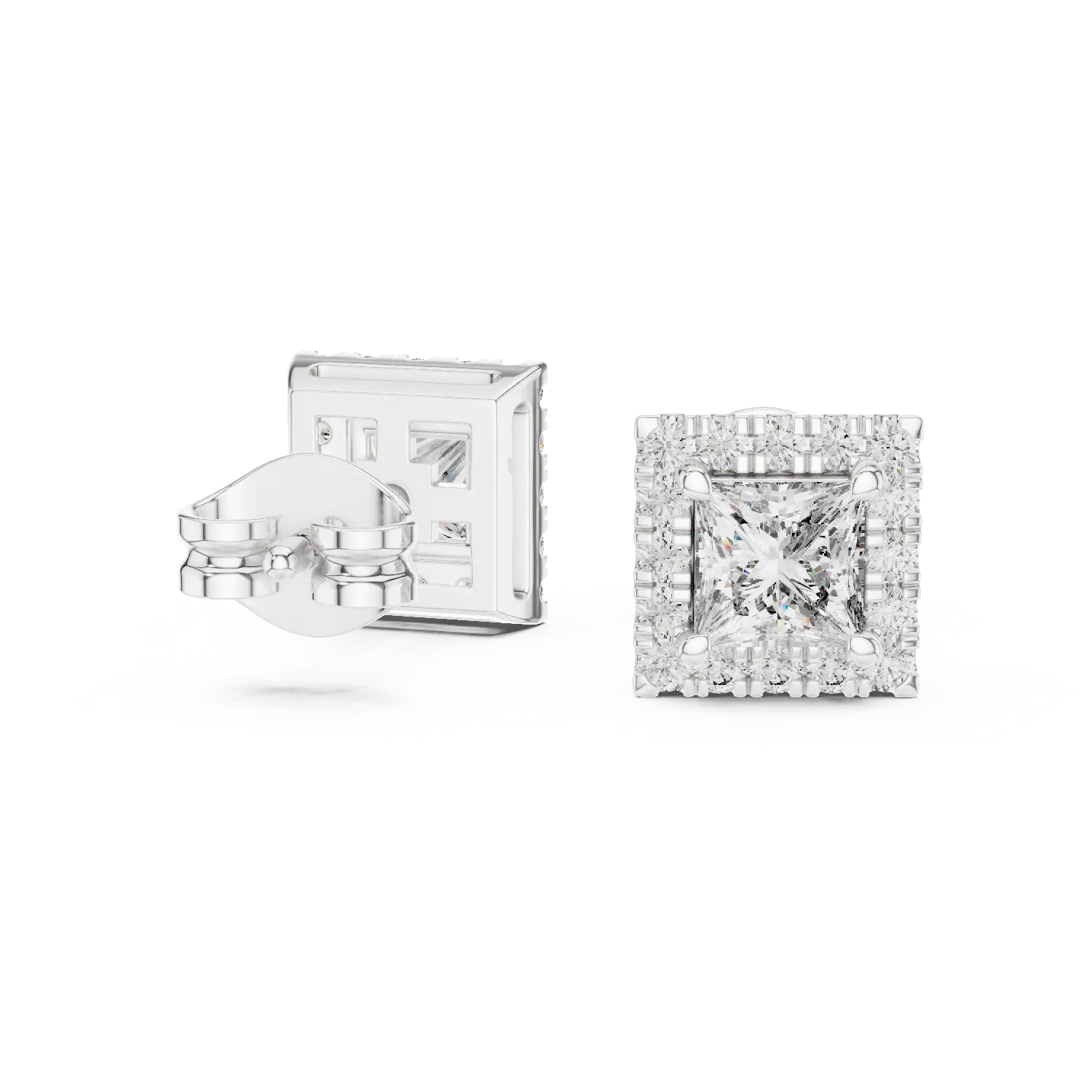 MJER80 - Princess-Cut Square Halo Stud Earrings