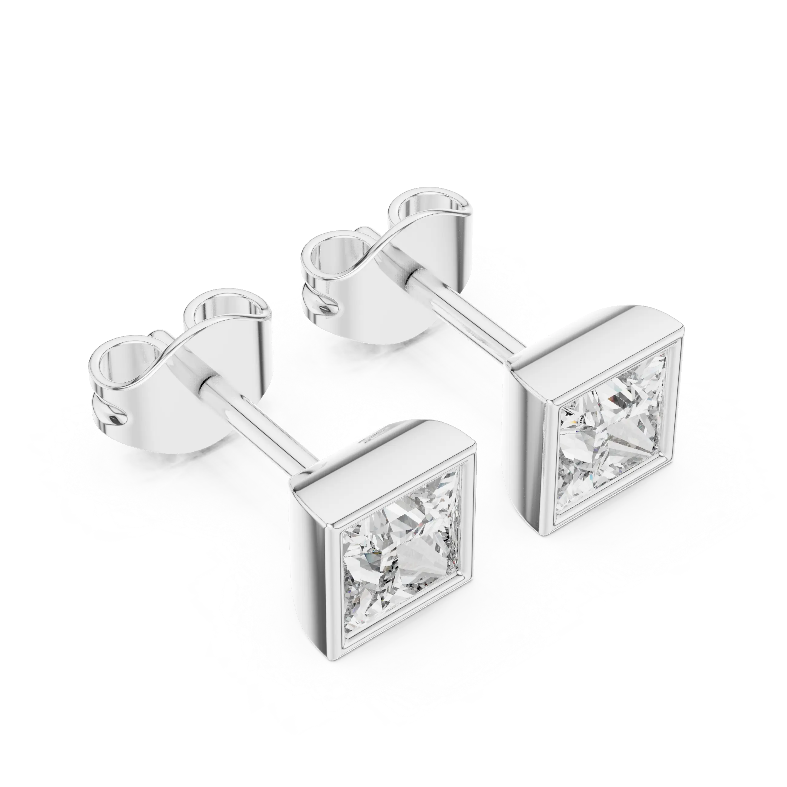 MJER53 - Princess Cut Bezel-Set Solitaire Studs