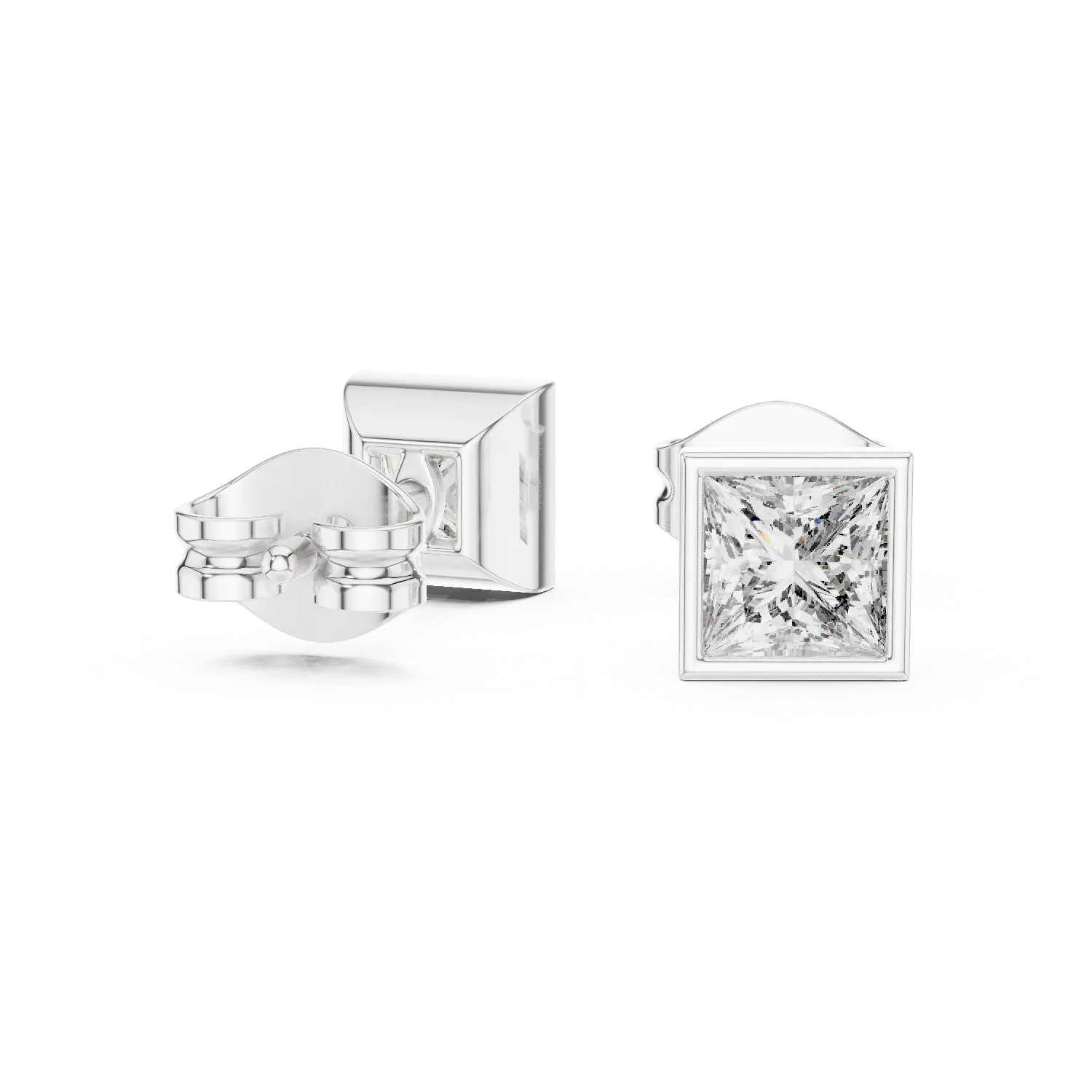 MJER53 - Princess Cut Bezel-Set Solitaire Studs