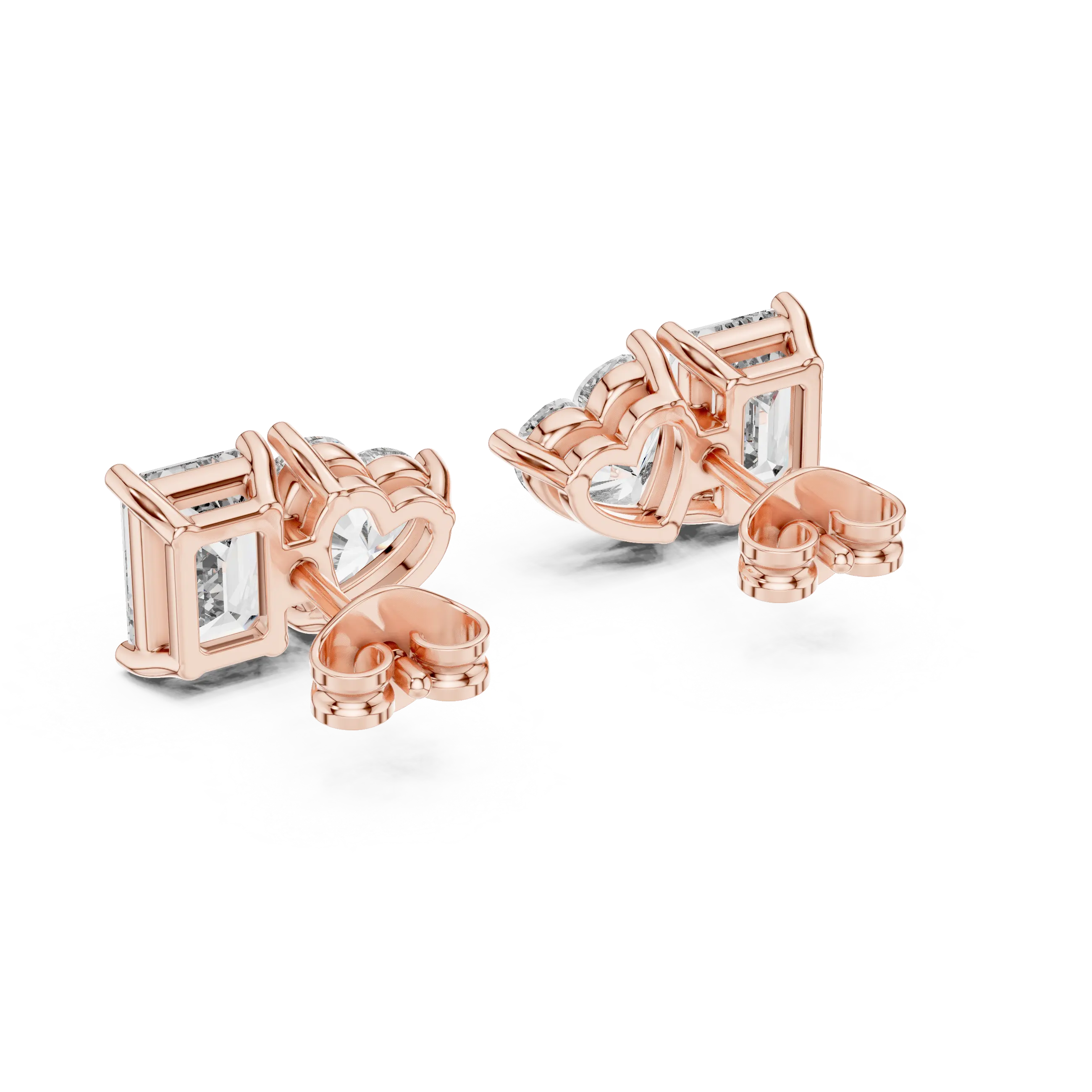 MJER54 - Heart and Emerald Cut Two-Stone Studs