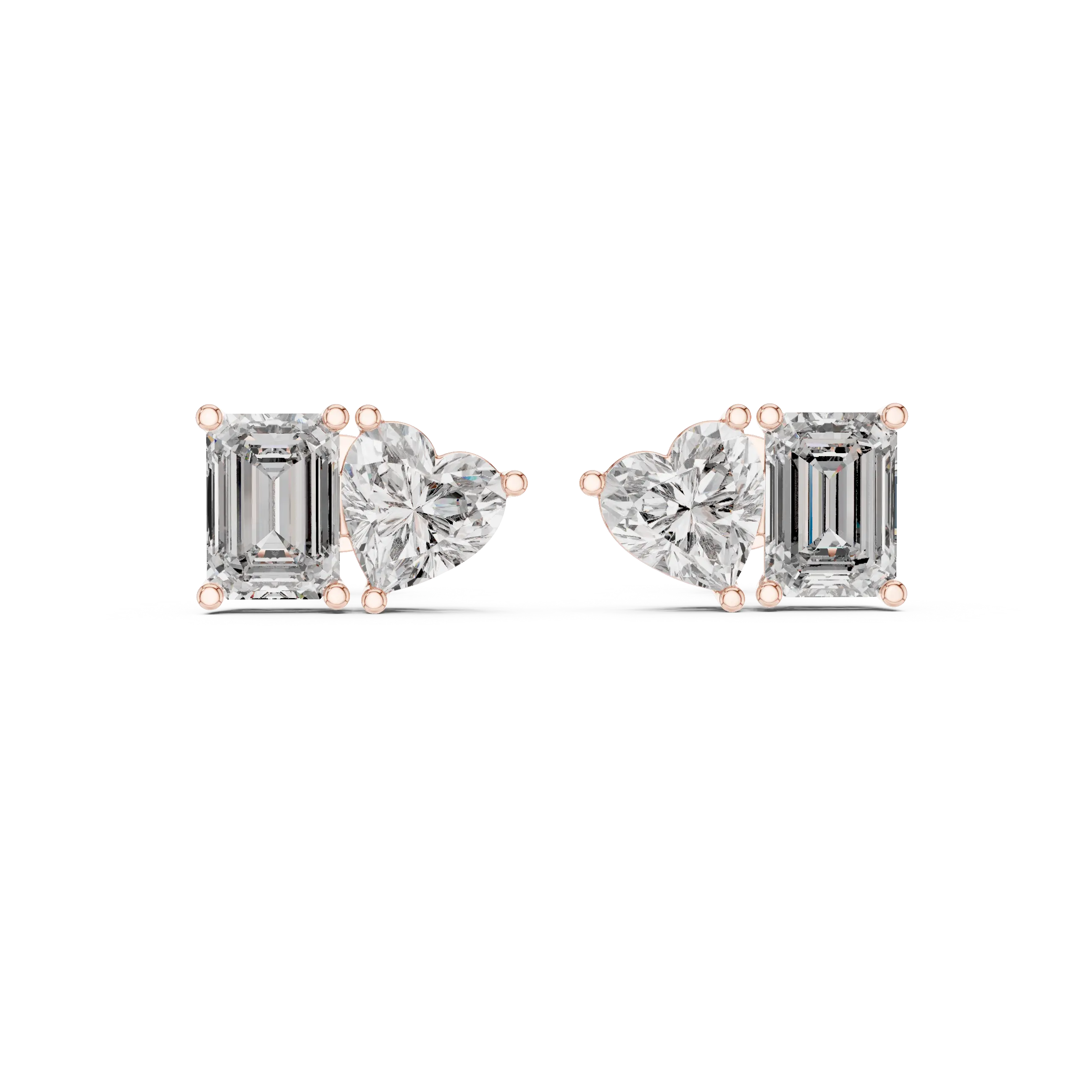 MJER54 - Heart and Emerald Cut Two-Stone Studs