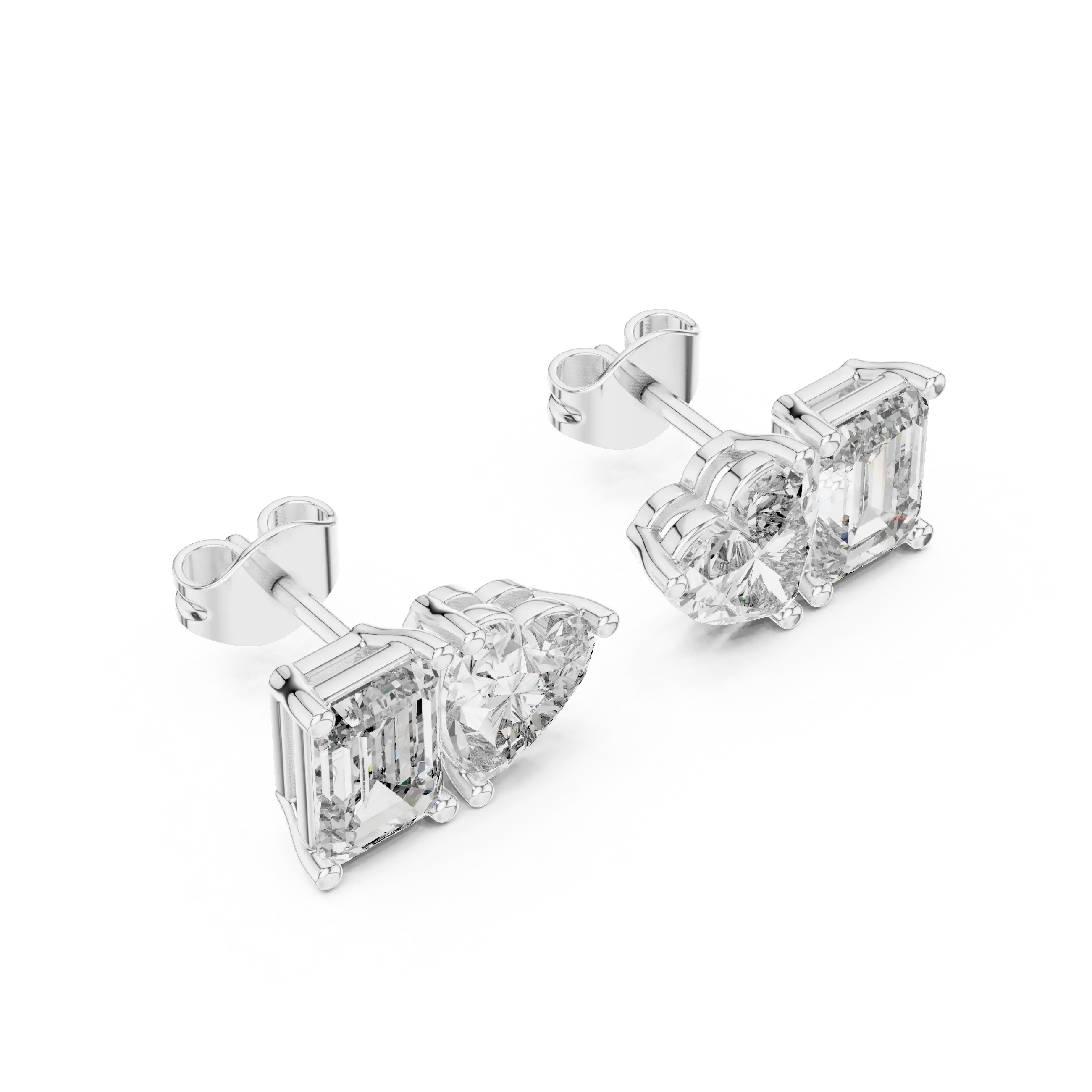 MJER54 - Heart and Emerald Cut Two-Stone Studs