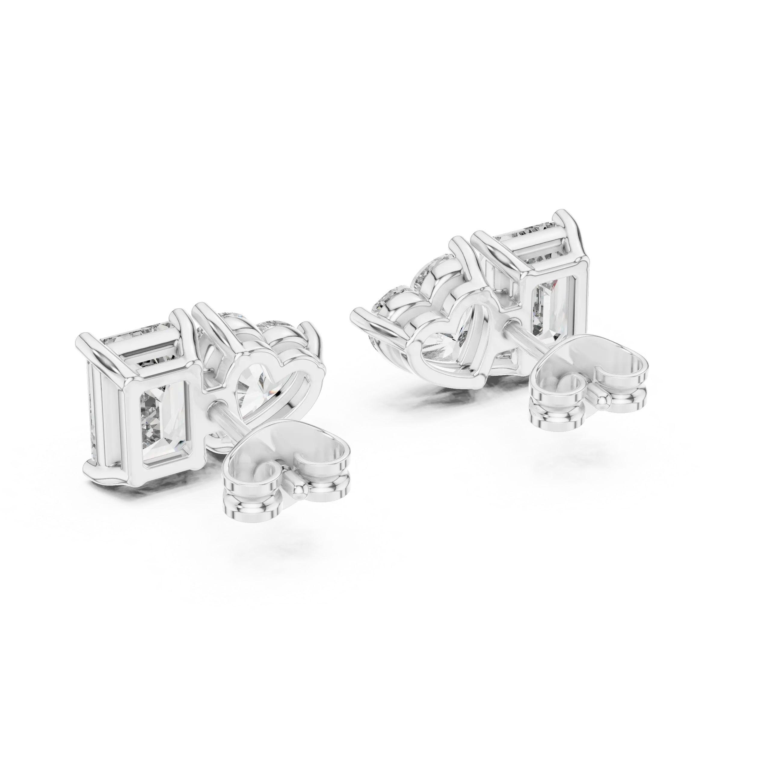 MJER54 - Heart and Emerald Cut Two-Stone Studs