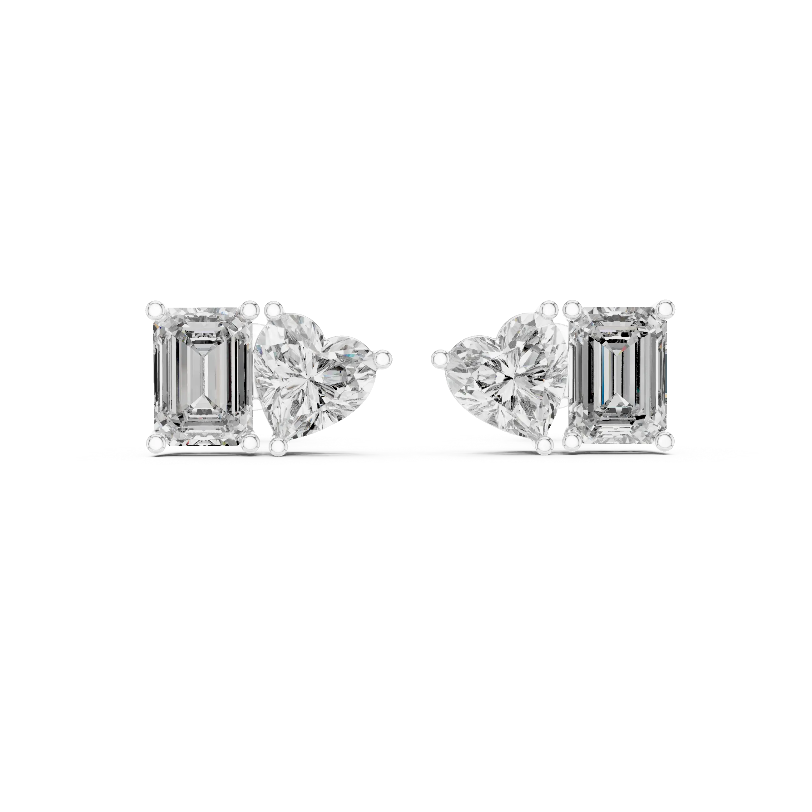 MJER54 - Heart and Emerald Cut Two-Stone Studs