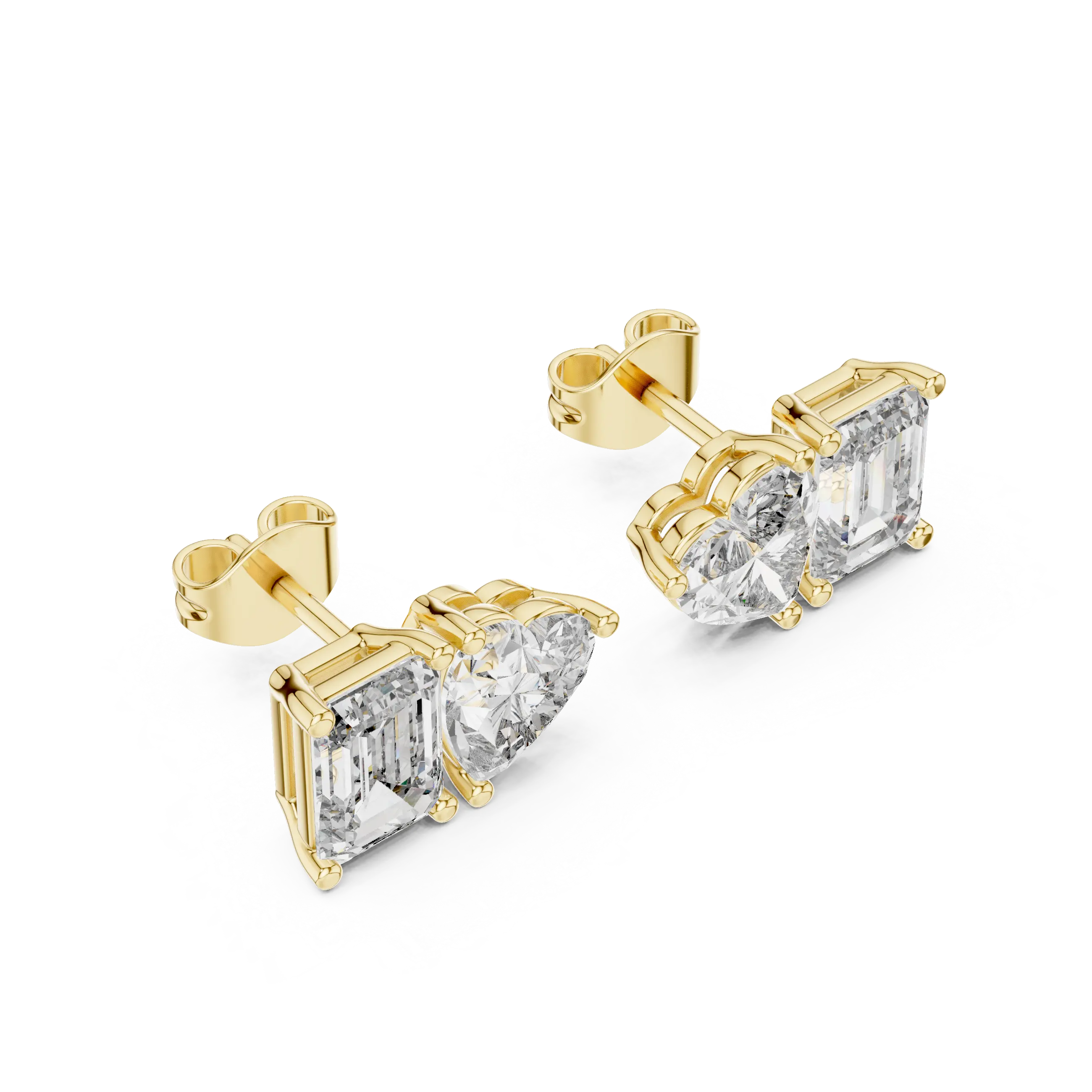 MJER54 - Heart and Emerald Cut Two-Stone Studs