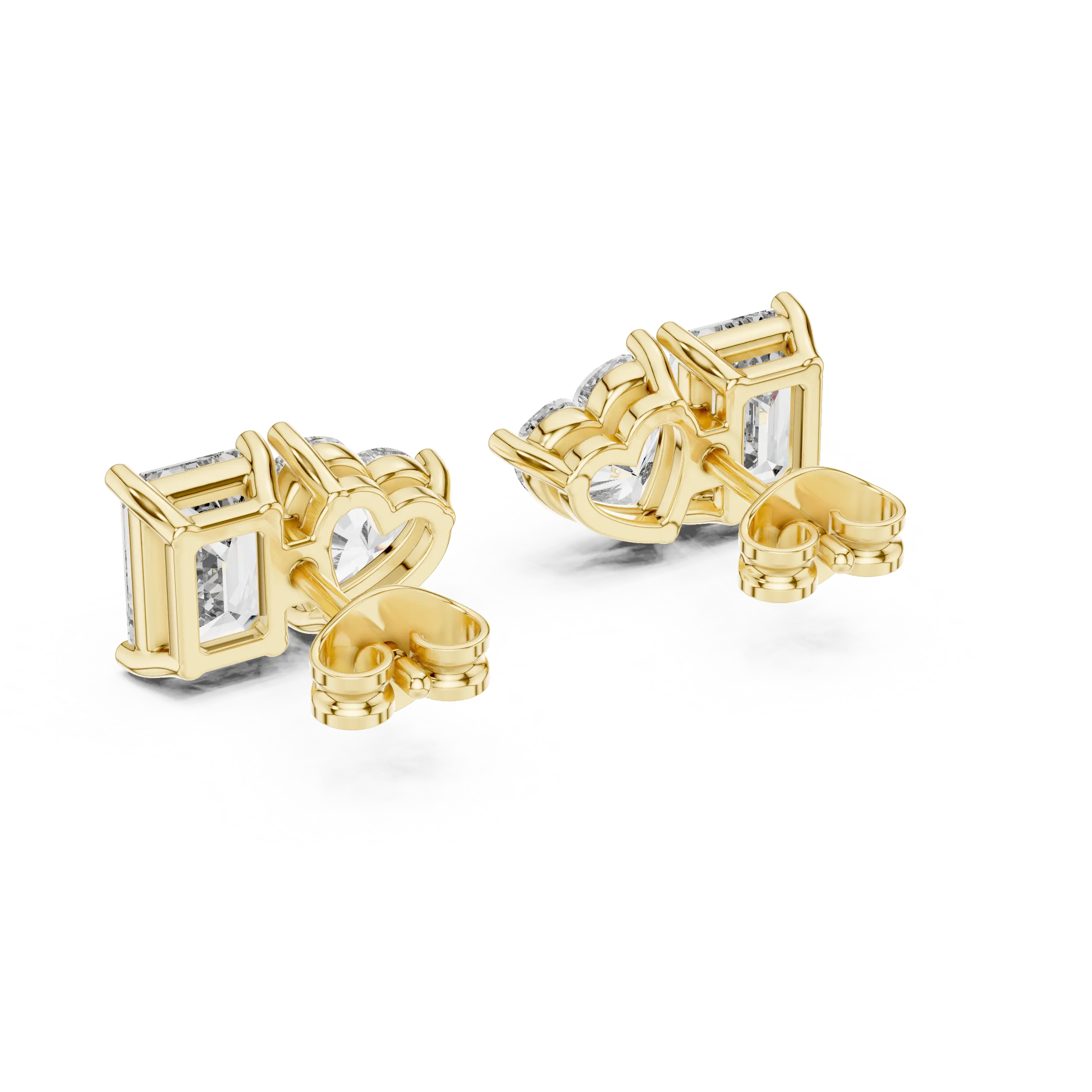 MJER54 - Heart and Emerald Cut Two-Stone Studs