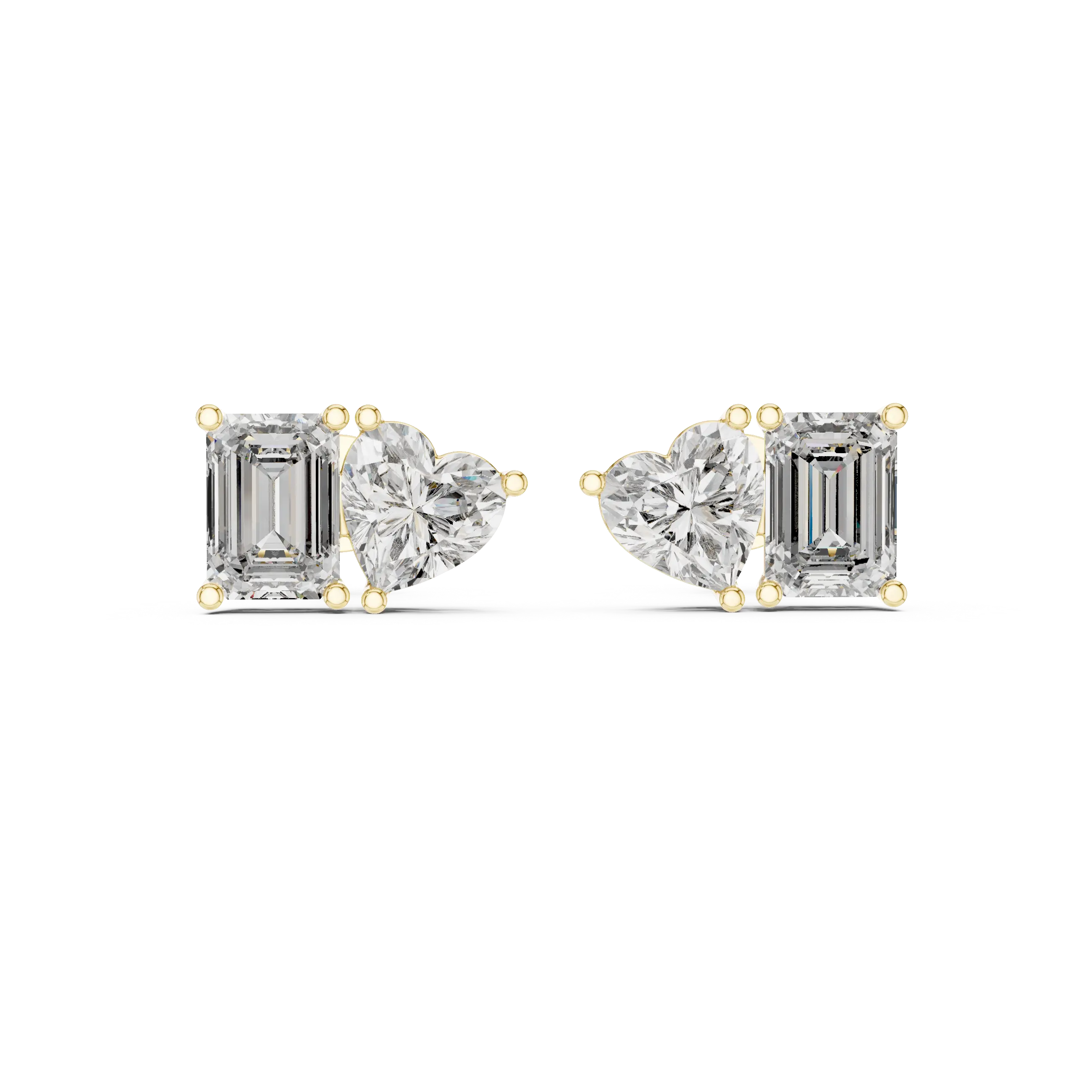 MJER54 - Heart and Emerald Cut Two-Stone Studs